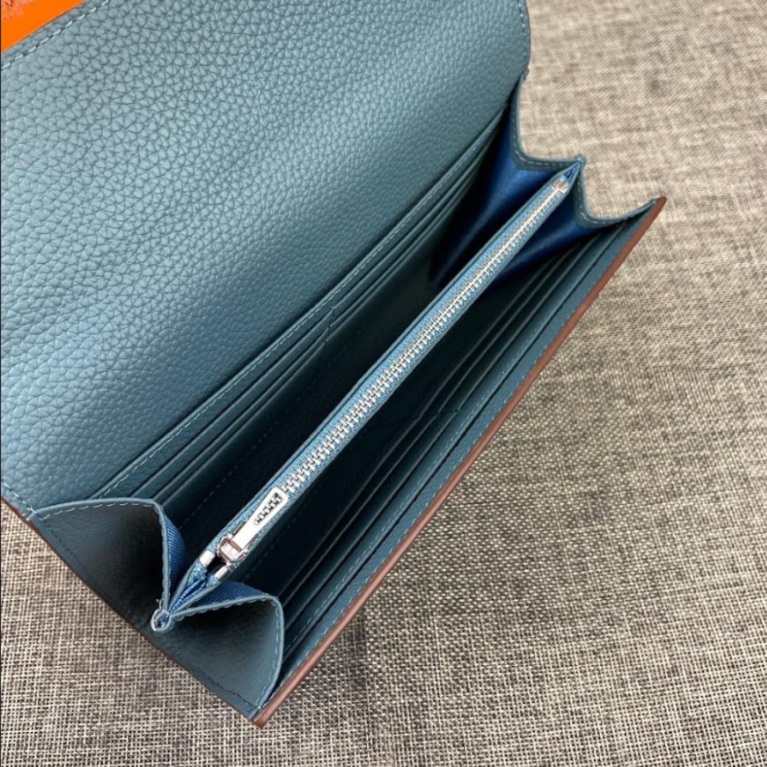 H**me5 Constance Togo Long Wallet 20cm/7.9in Silver Toned Hardware For Women Blue