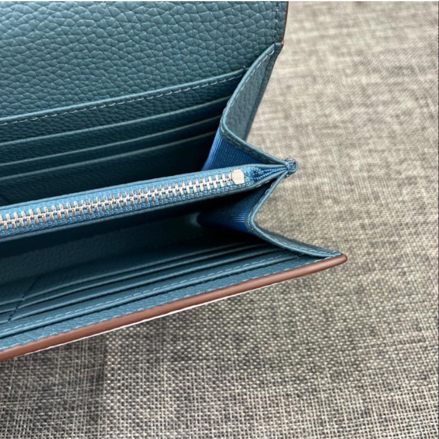 H**me5 Constance Togo Long Wallet 20cm/7.9in Silver Toned Hardware For Women Blue