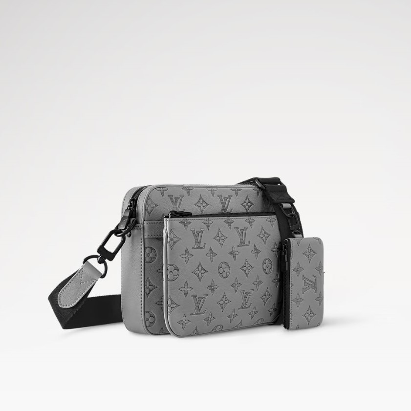 L0vis Vvtt0n Trio Messenger Monogram Shadow By Virgil Abloh’s Grey For Men, Men’s Bags, Shoulder And Crossbody Bags 9.5in/25cm LV
