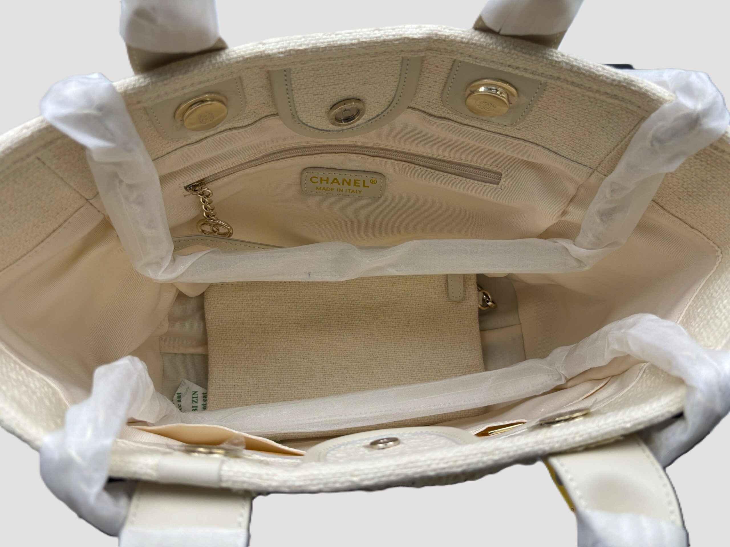 Ch**el Large Deauville Tote Bag Sand For Women 35cm/14in