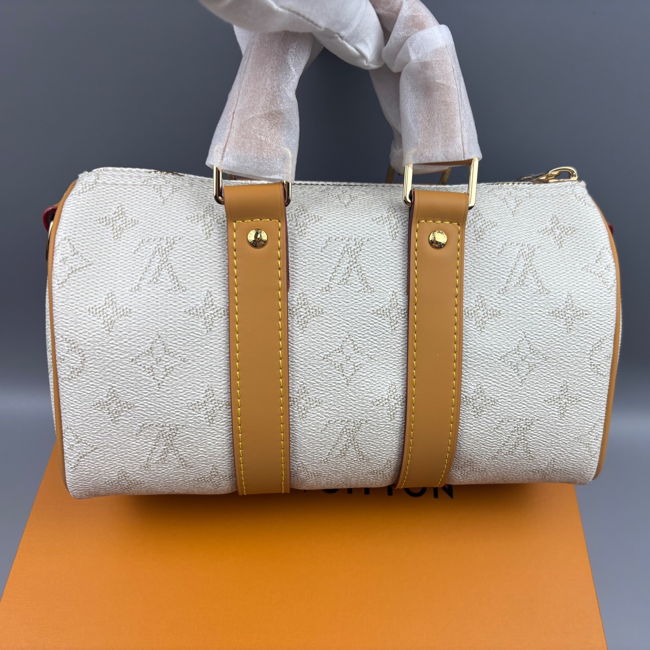 [True-to-ORIGINAL] L0vis Vvtt0n Keepall Bandoulière 25 Bags Off-White 25cm/9.8in – M15076