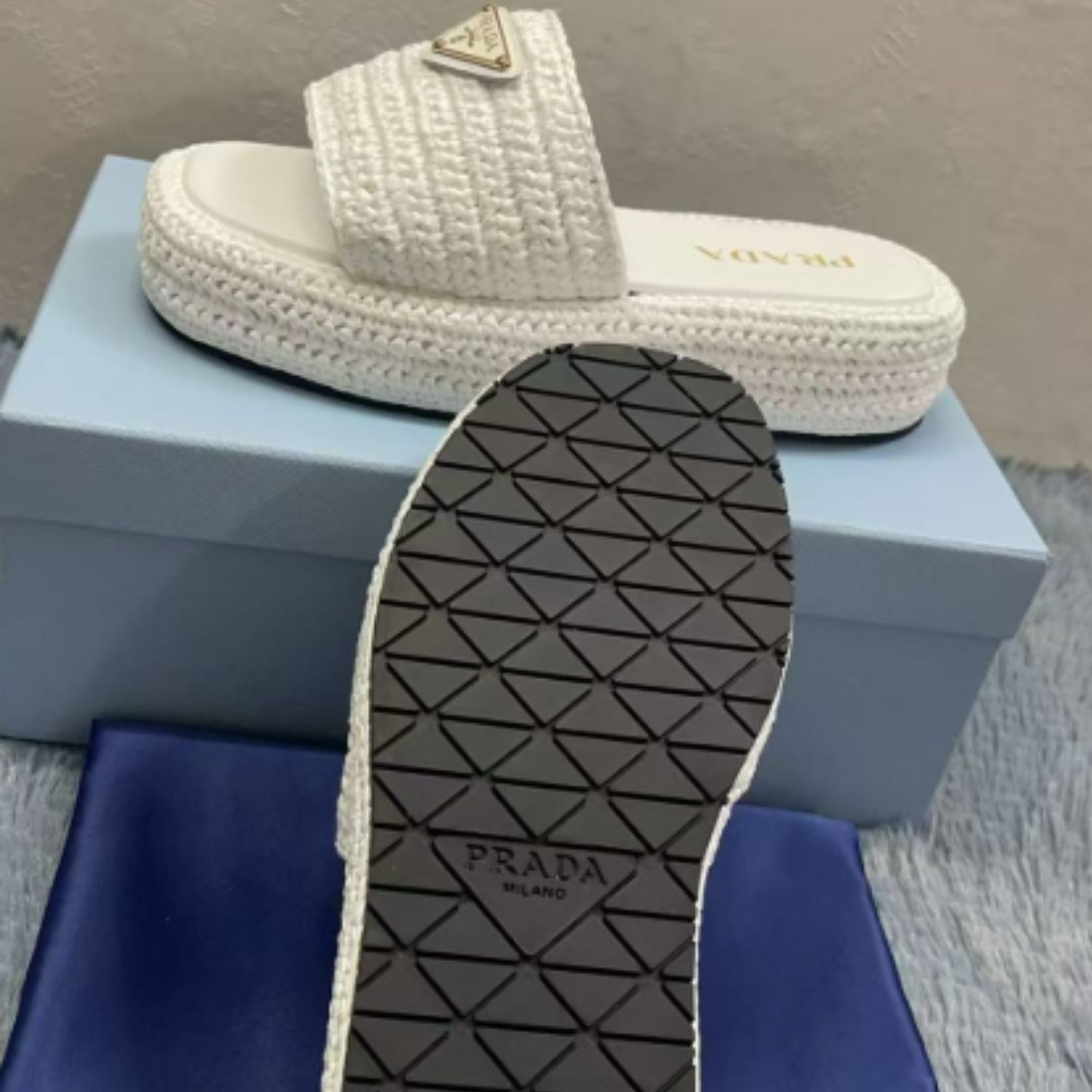 Pra*a Crochet Flatform Slides White For Women