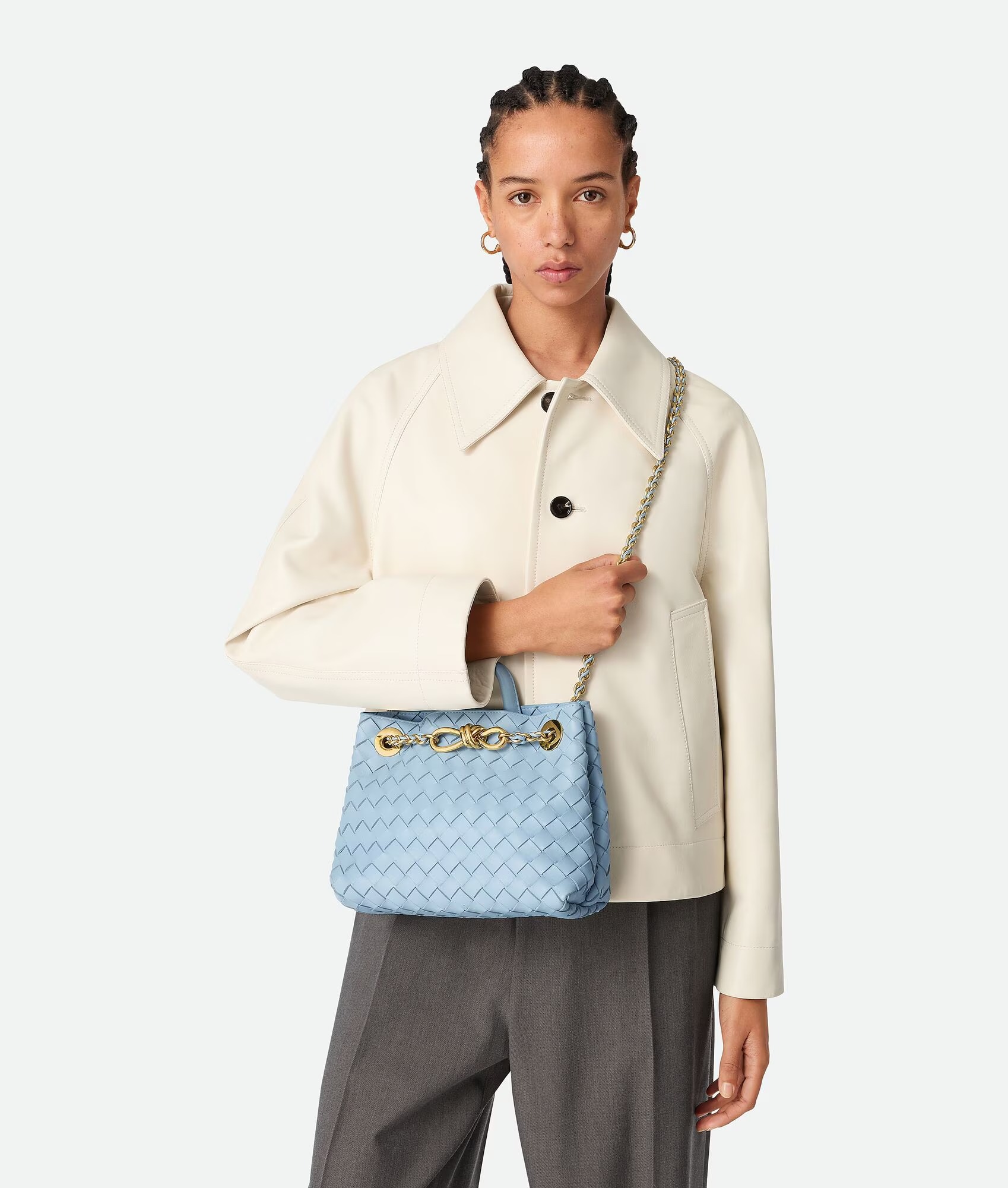 [True-to-ORIGINAL] B0tt*ga Ven*ta Small Andiamo With Chain Bag Blue 25cm/9.8in – 786008VCPP11728