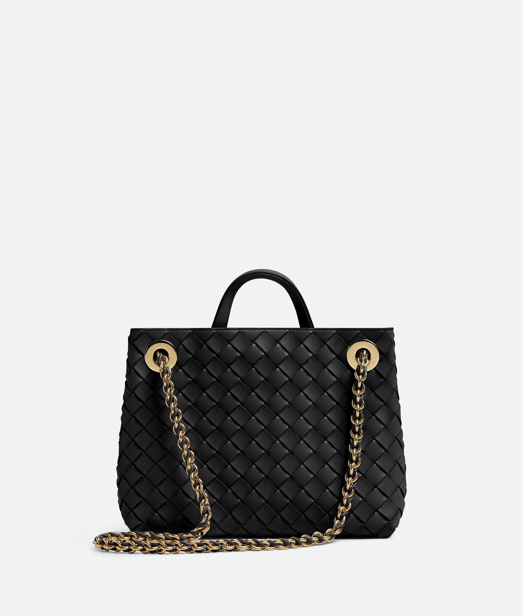 [True-to-ORIGINAL] B0tt*ga Ven*ta Small Andiamo With Chain Bag Black 25cm/9.8in – 786008VCPP11019