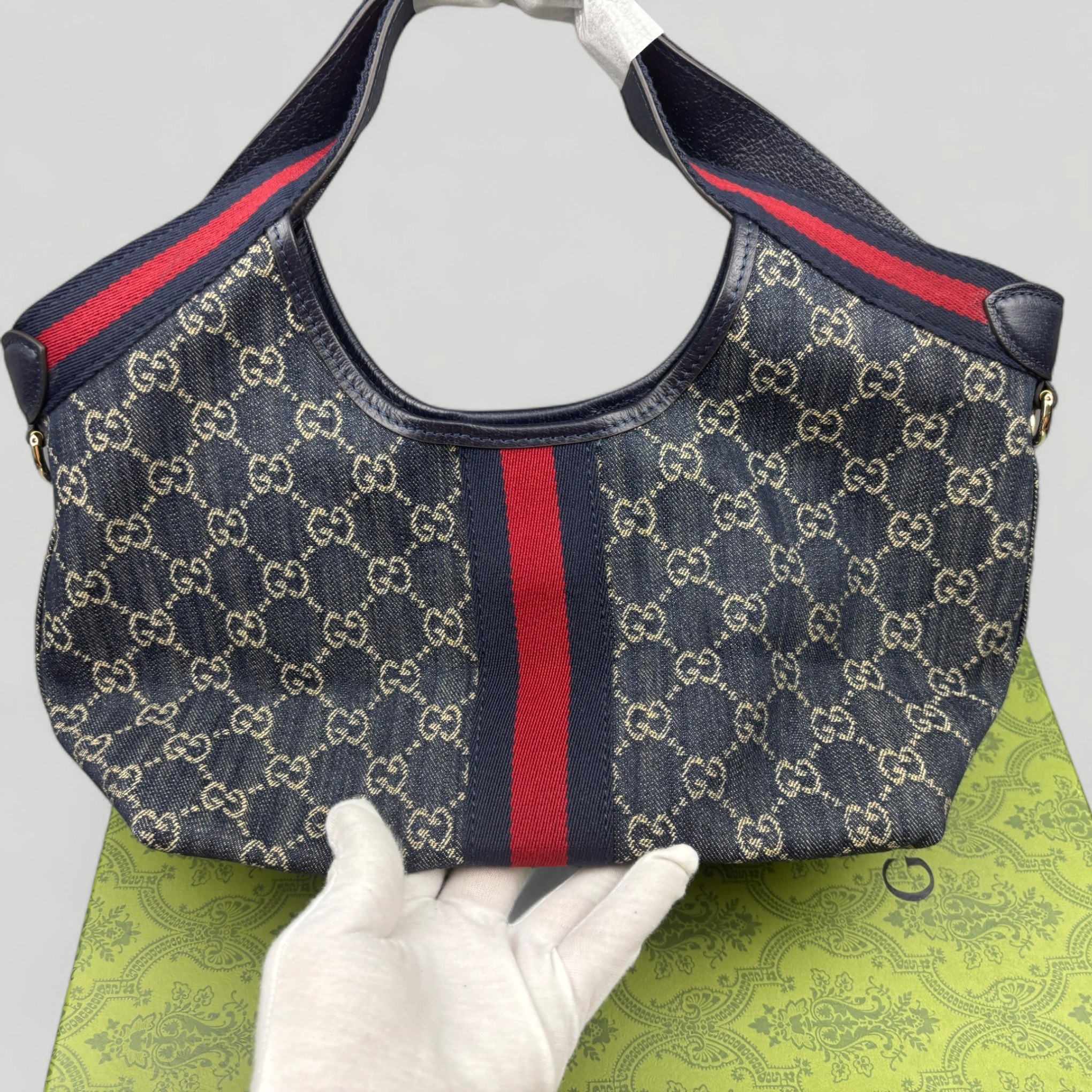 [True-to-ORIGINAL] Gvc*1 Giglio Small Tote Bag Blue And White GG Denim For Women 9.8in/25cm ‎860845 FAFRW 8864