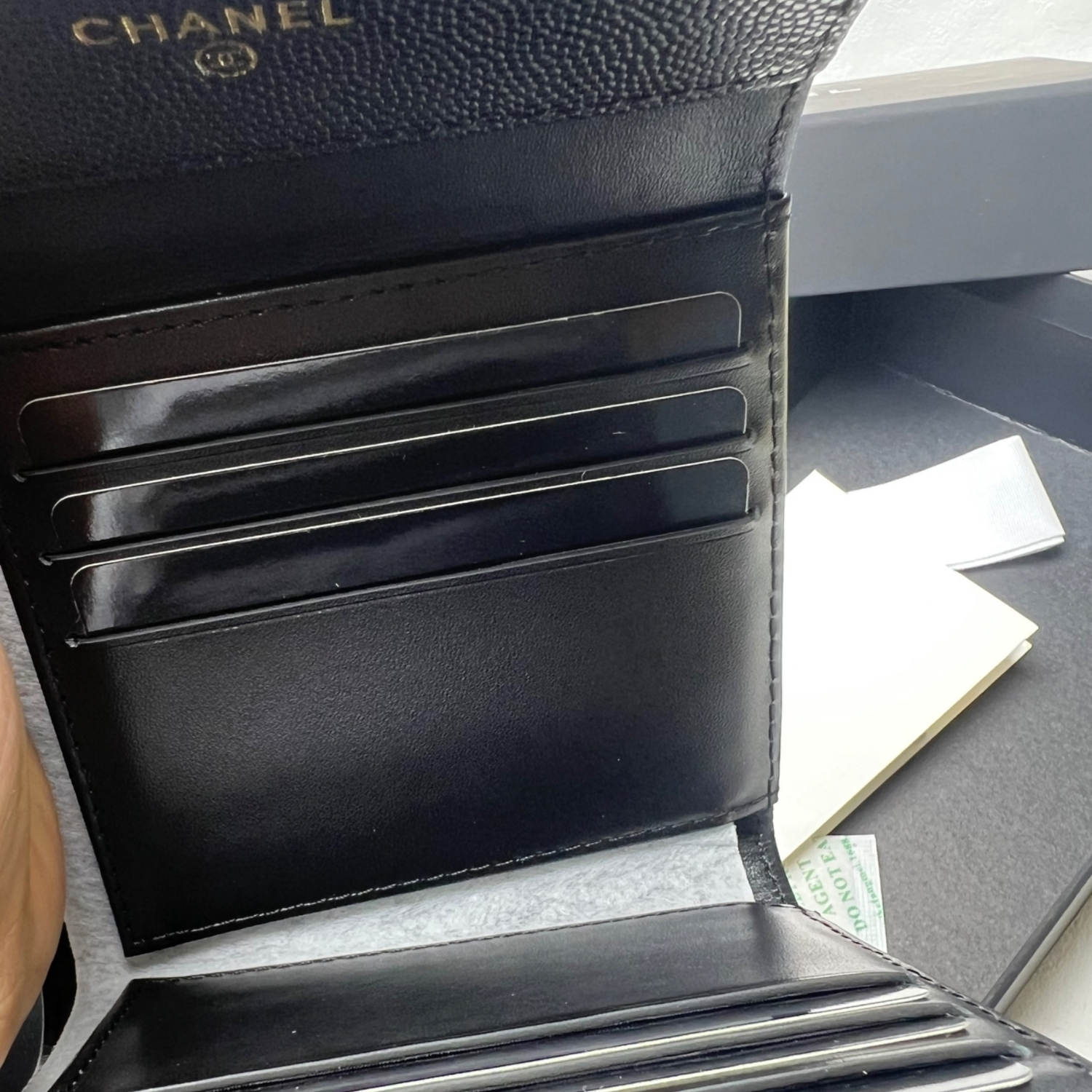 Ch**el CO-CO Flap Card Holder Wallet 11.5cm/7.4in Gold Hardware For Women Black