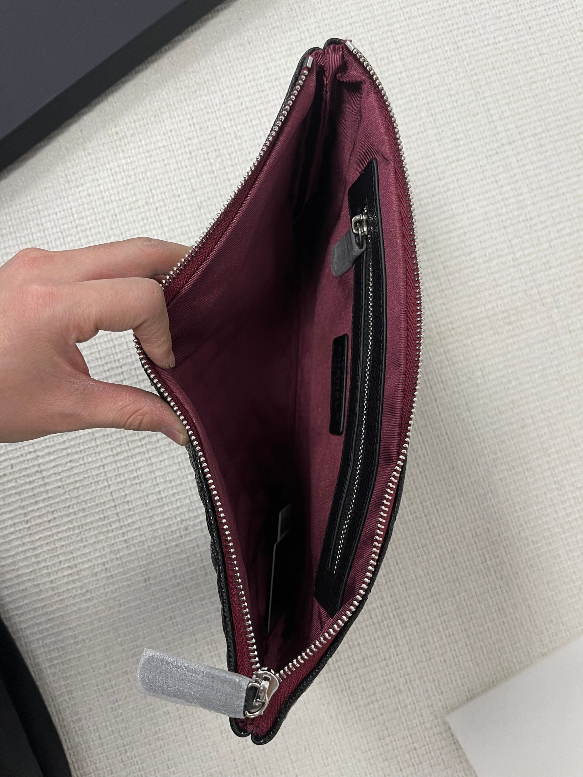 Ch**el CO-CO Classic Pouch 27cm10.6in Silver Toned Hardware For Women Black