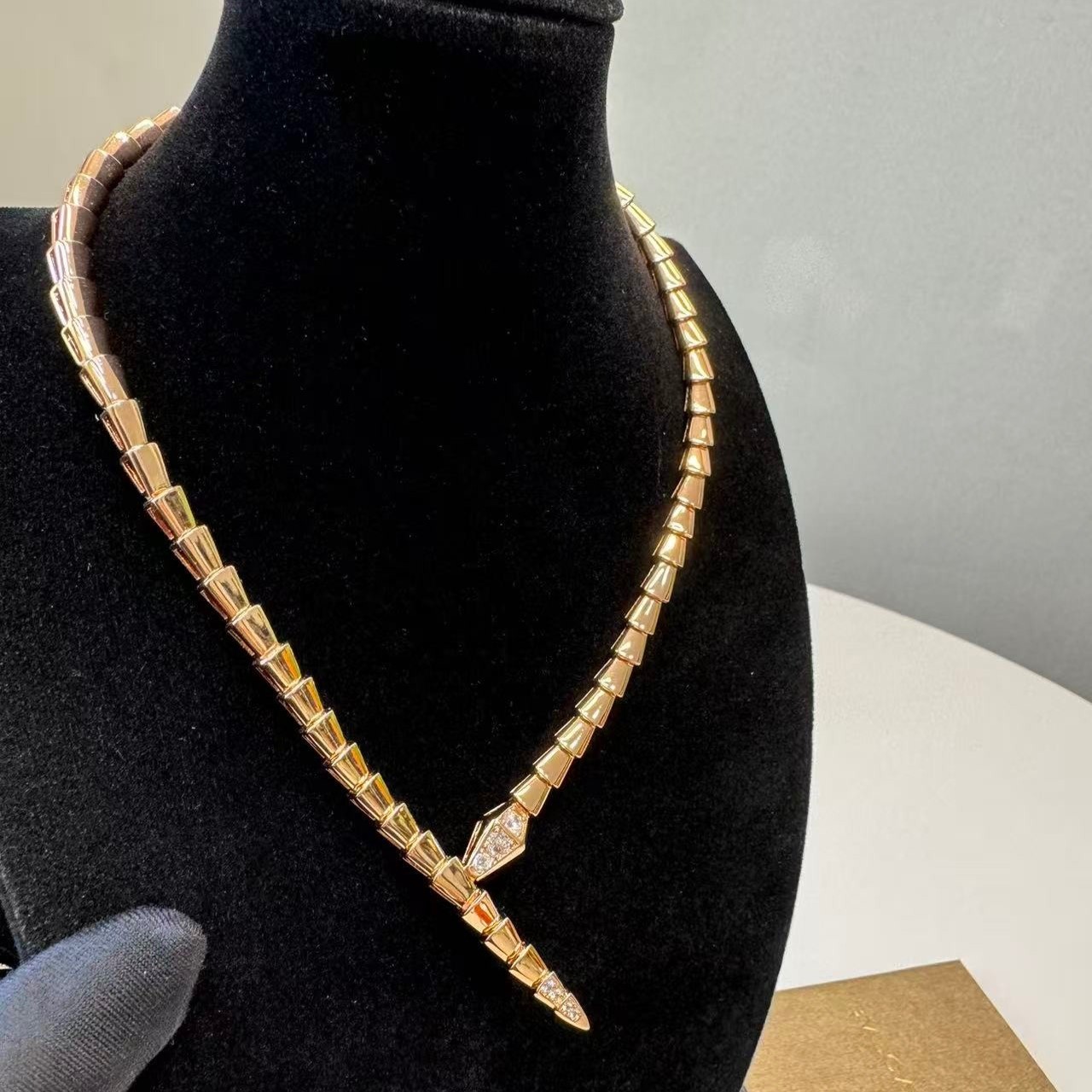 Bv1g*ai Serpenti Viper Necklace Rose Gold For Women