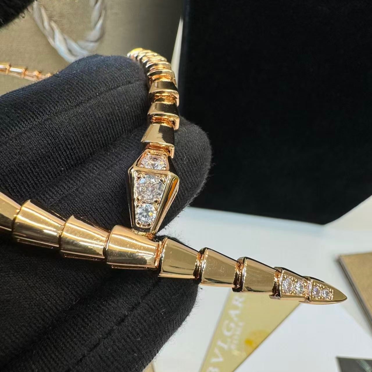 Bv1g*ai Serpenti Viper Necklace Rose Gold For Women