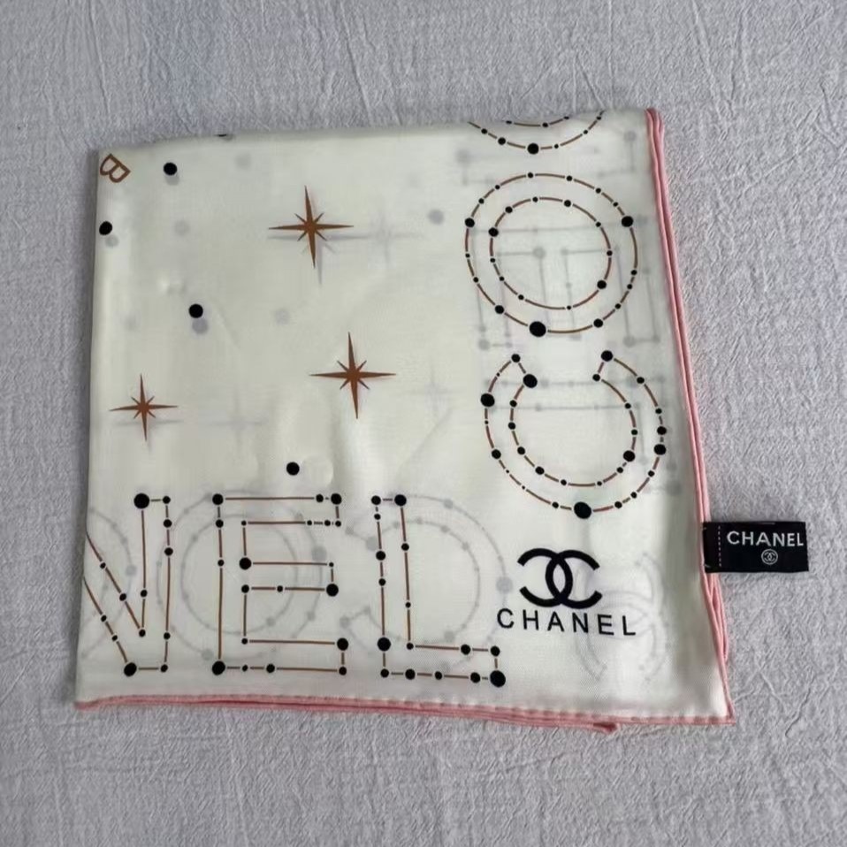 Ch**el 25C Coco Square Scarf White For Women 35.4in/90cm