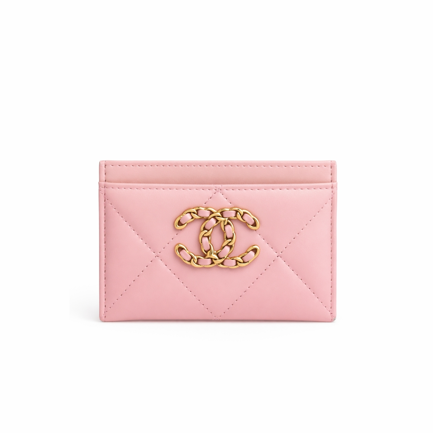 Ch**el CO-CO 19 Card Holder Wallet Light Pink Gold Toned Hardware For Women 11cm/4.3in