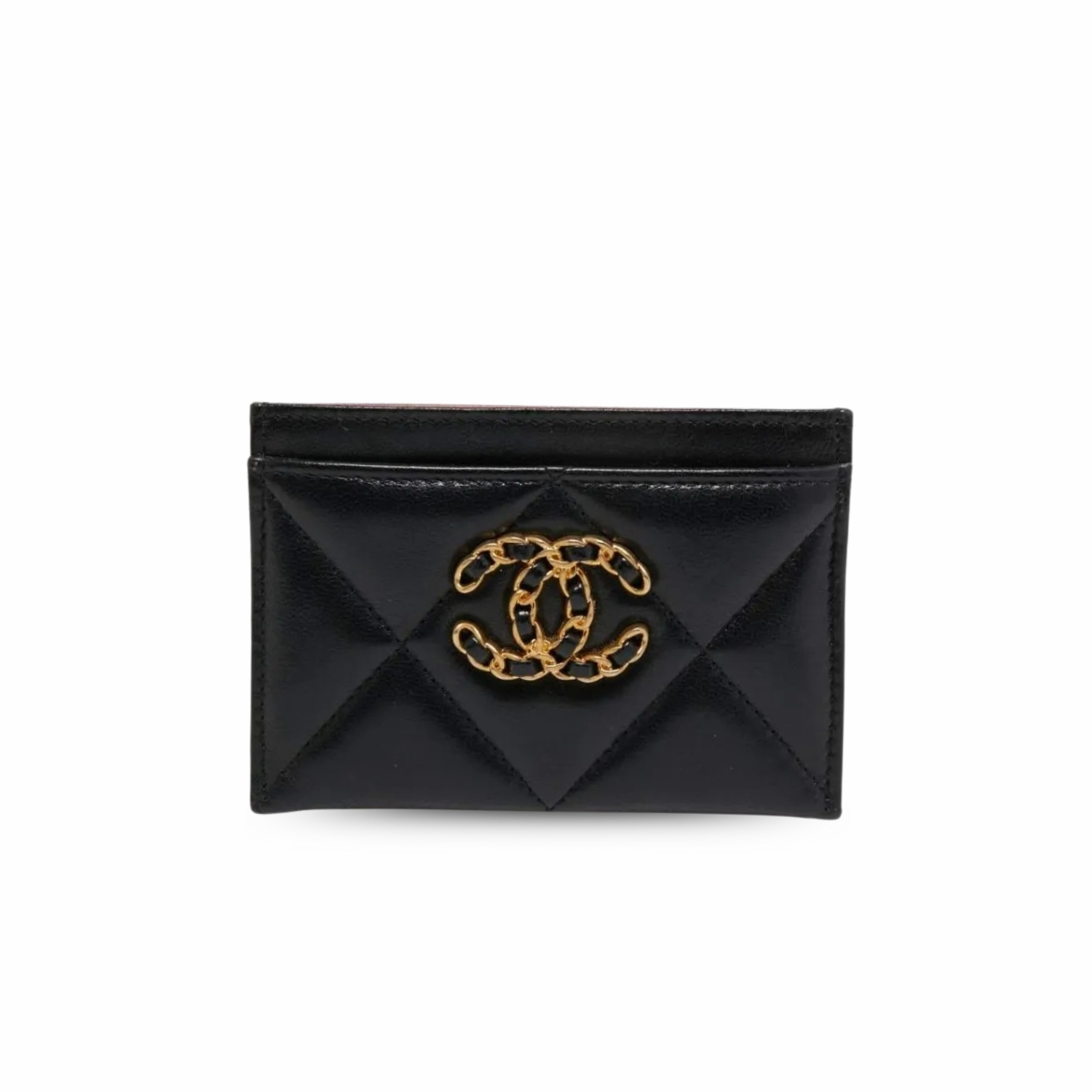 Ch**el CO-CO 19 Card Holder Wallet Black Gold Toned Hardware For Women 11cm/4.3in