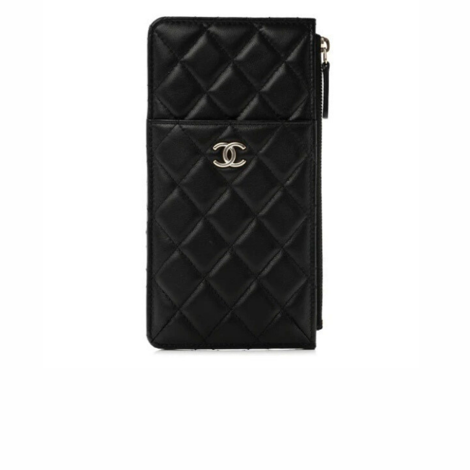 Ch**el CO-CO Mini Pouch Wallet Black Silver Hardware For Women 19cm/7.5in