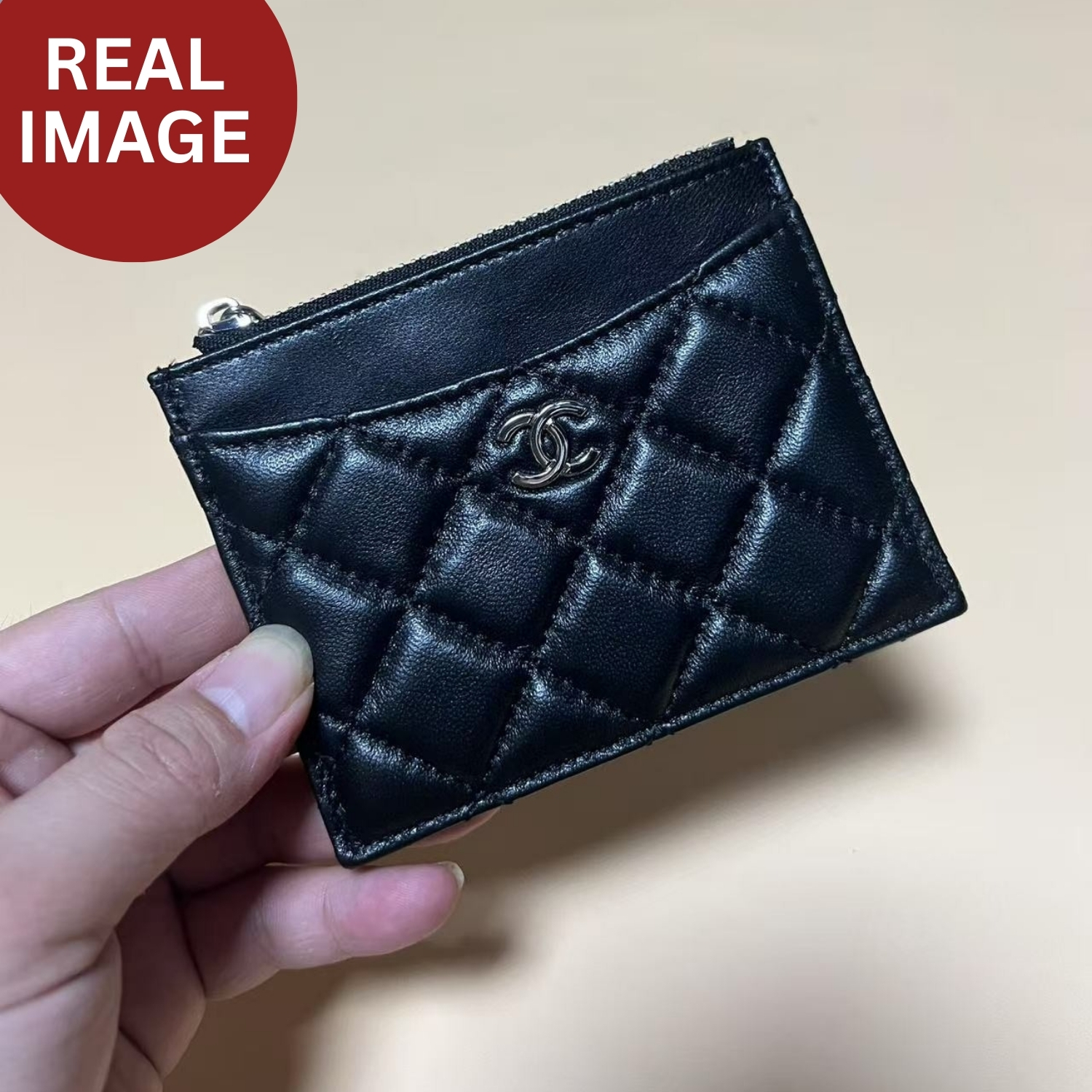 Ch**el CO-CO Pouch Black Silver Hardware For Women 11.5cm/4.5in