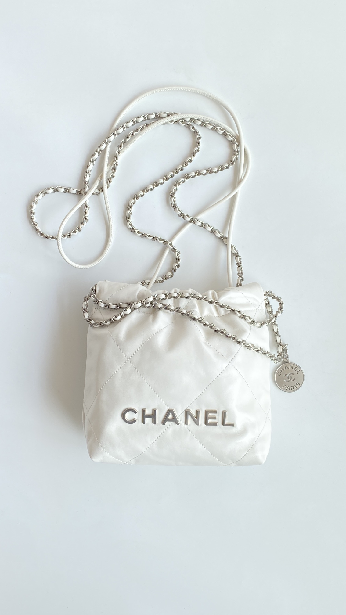 [True-to-ORIGINAL] Ch**el 22 Mini Bag Silver Tone White For Women 7,1in/18cm