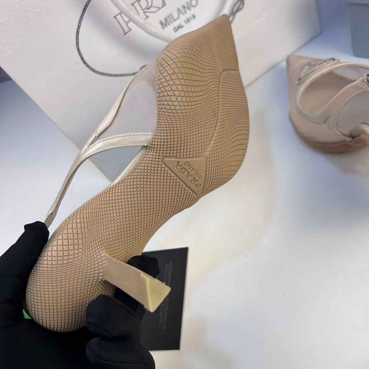 Pra*a Mesh Fabric Slingback Pumps Beige For Women PRD 1I828M_099_F0F24_F_045