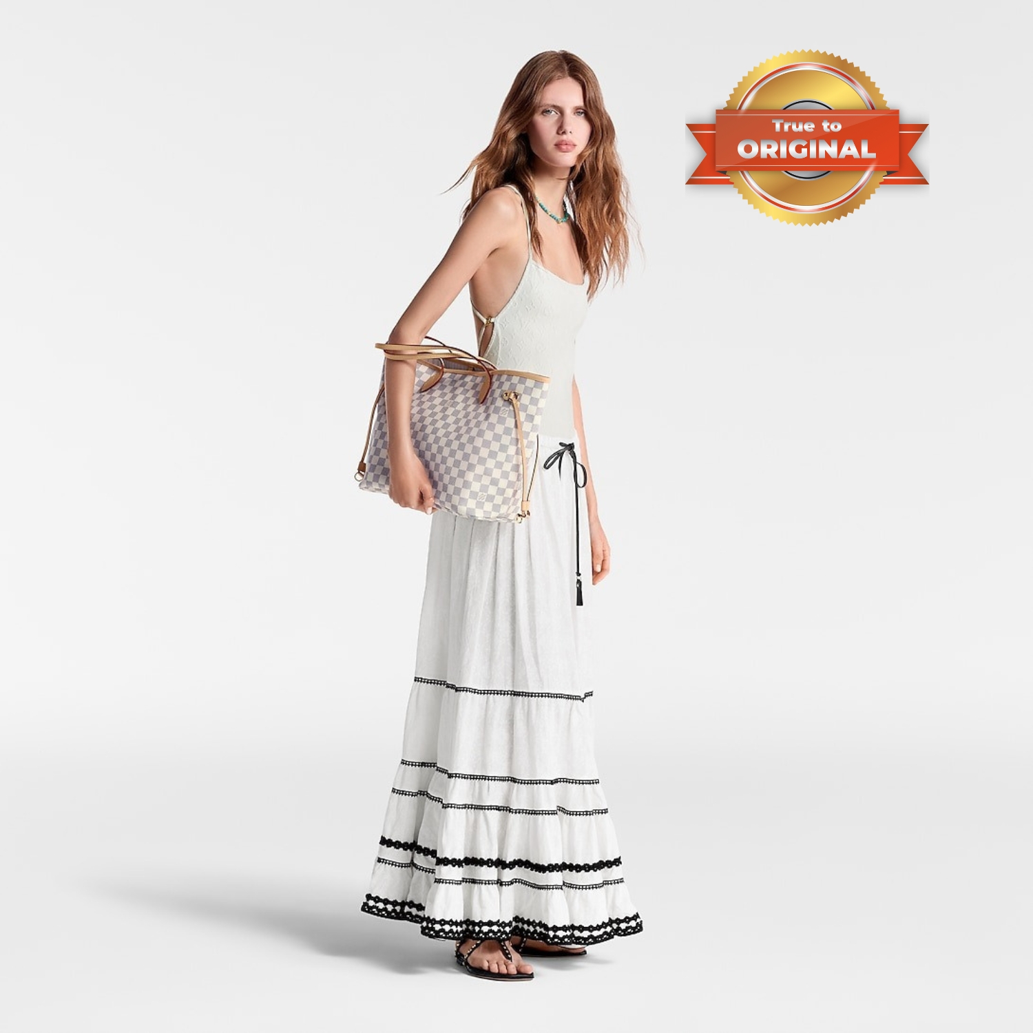 [True-to-ORIGINAL] L0vis Vvtt0n Neverfull MM Tote Bag Damier Azur Canvas Beige For Women 31cm/12.2in N40604