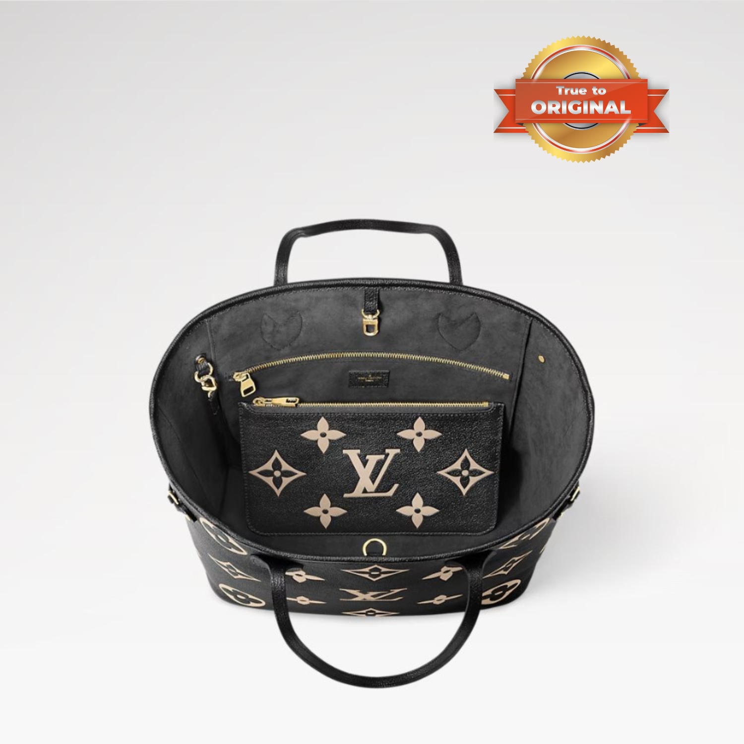 [True-to-ORIGINAL] L0vis Vvtt0n Neverfull MM Tote Bag Monogram Empreinte Black/Beige For Women 31cm/12.2in M58907
