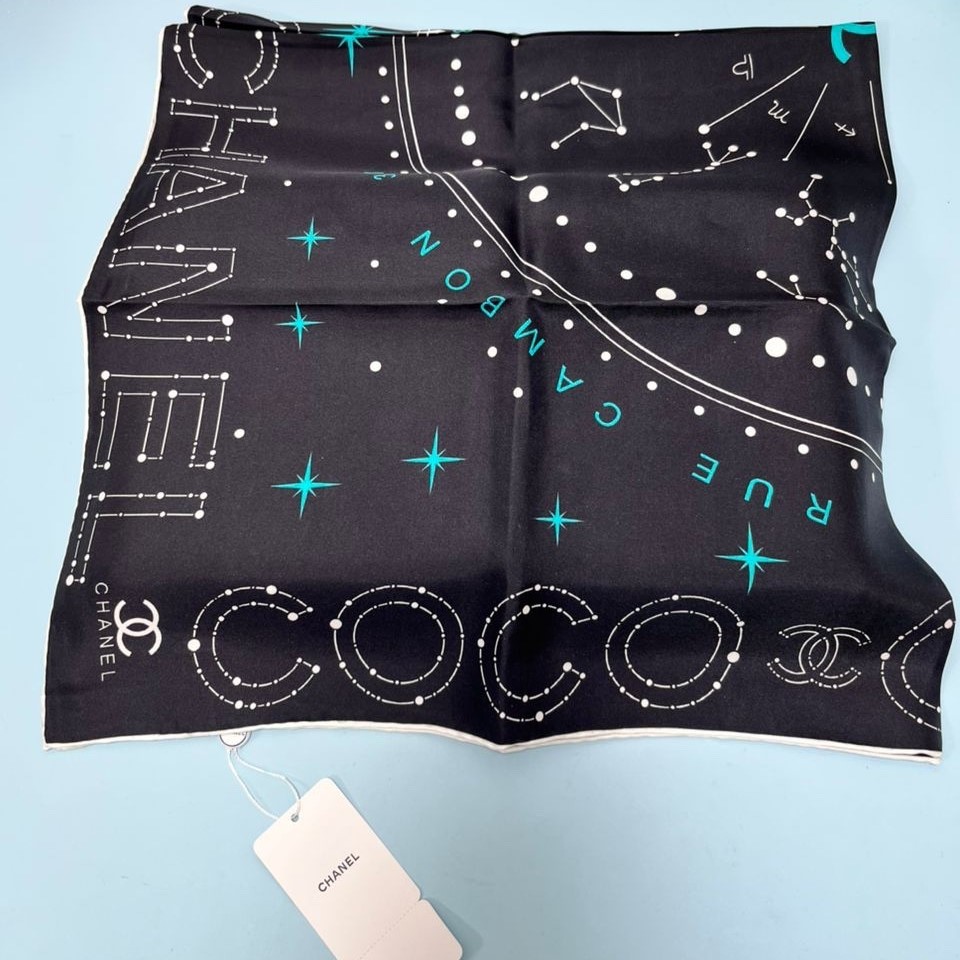 Ch**el 25C Coco Square Scarf Black For Women 35.4in/90cm