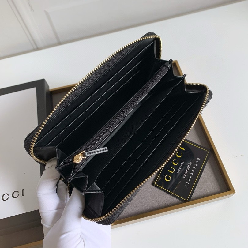 Gvc*1 GG Marmont Zip Around Wallet Black For Women 7.4in/19cm 443123 DTD1T 1000