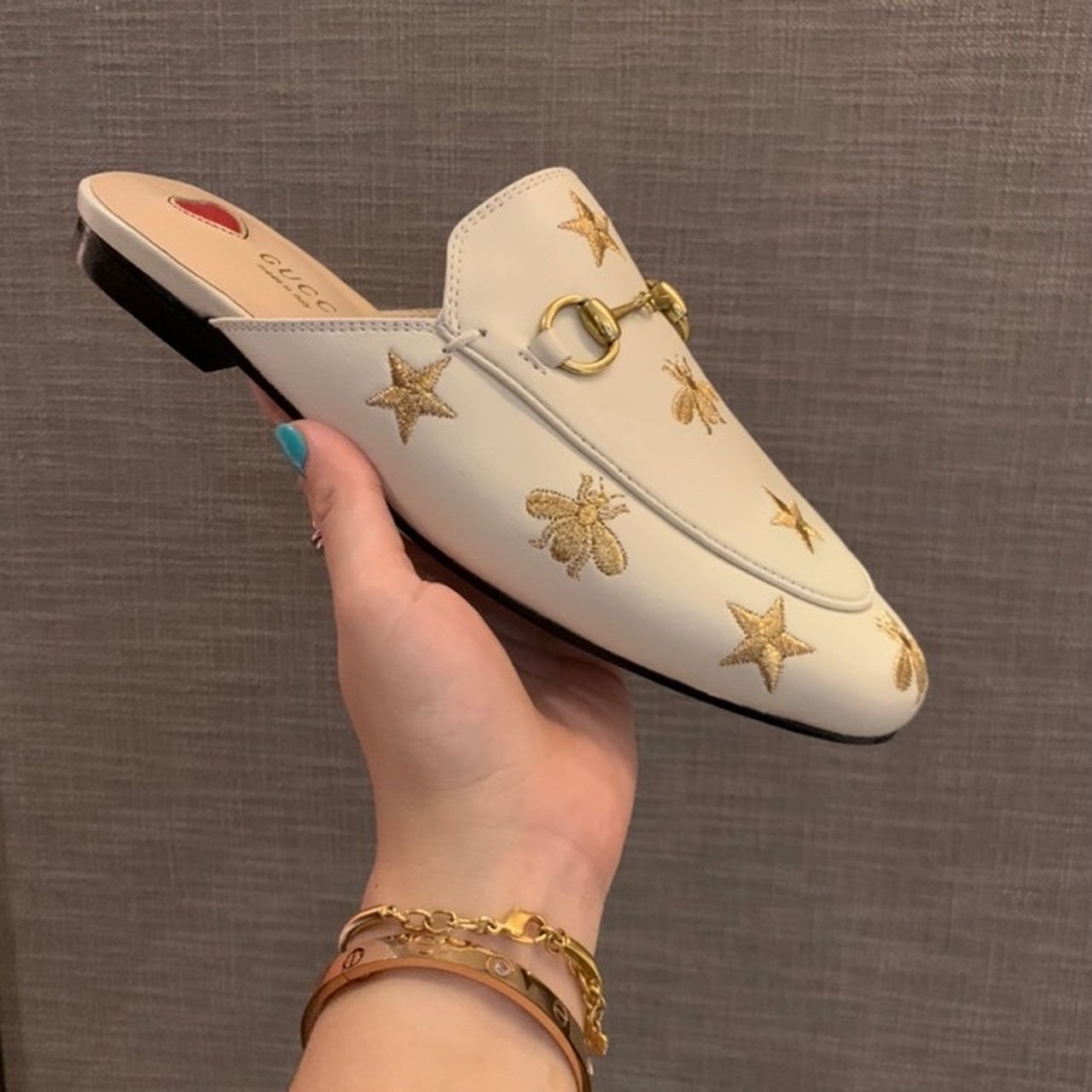 Gvc*1 Princetown Slipper With Bee Stars Beige For Women GG