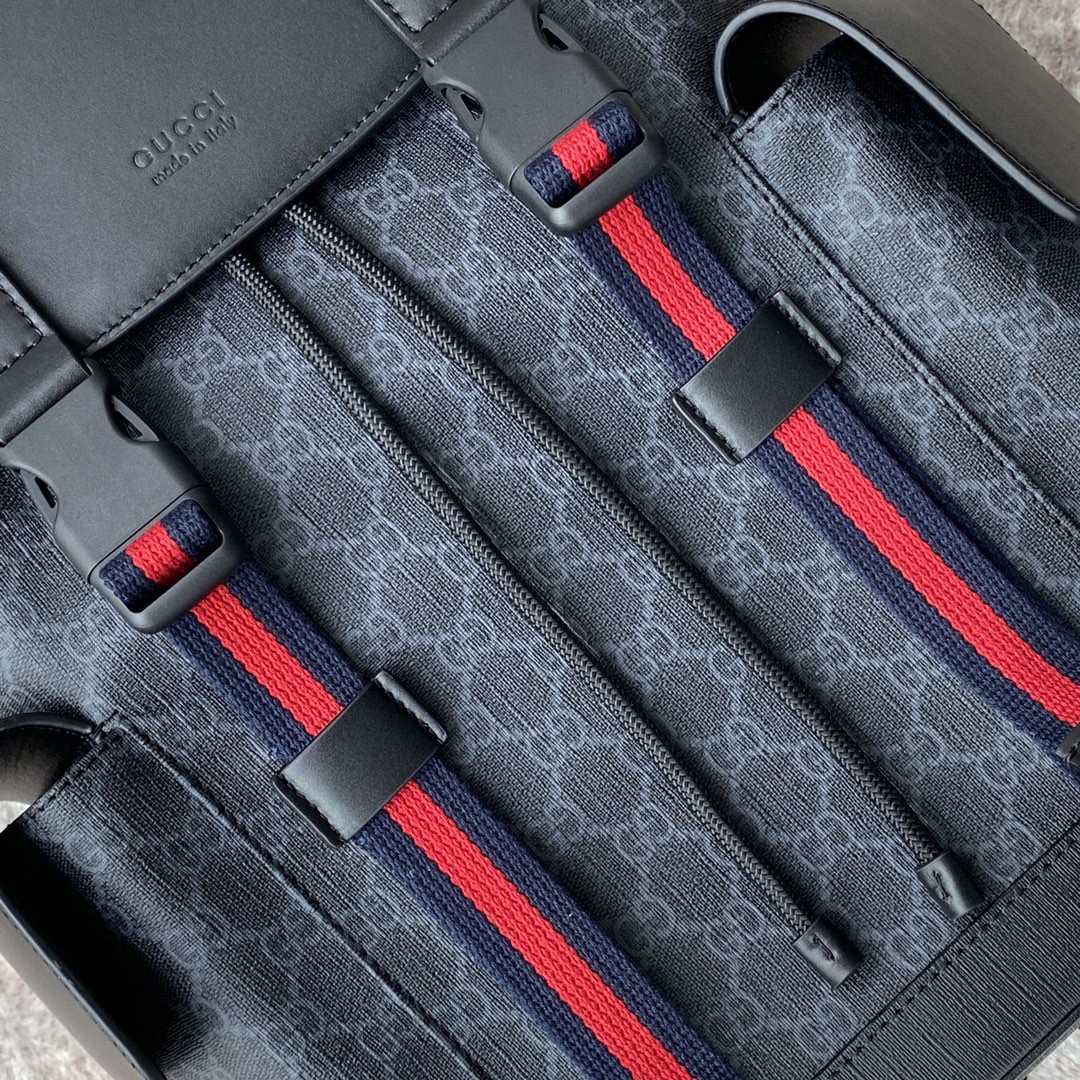 Gvc*1 Black Backpack Black/Grey Soft GG Svp*me Blue And Red Web For Men 16.5in/42cm 495563 K9R8X 1071