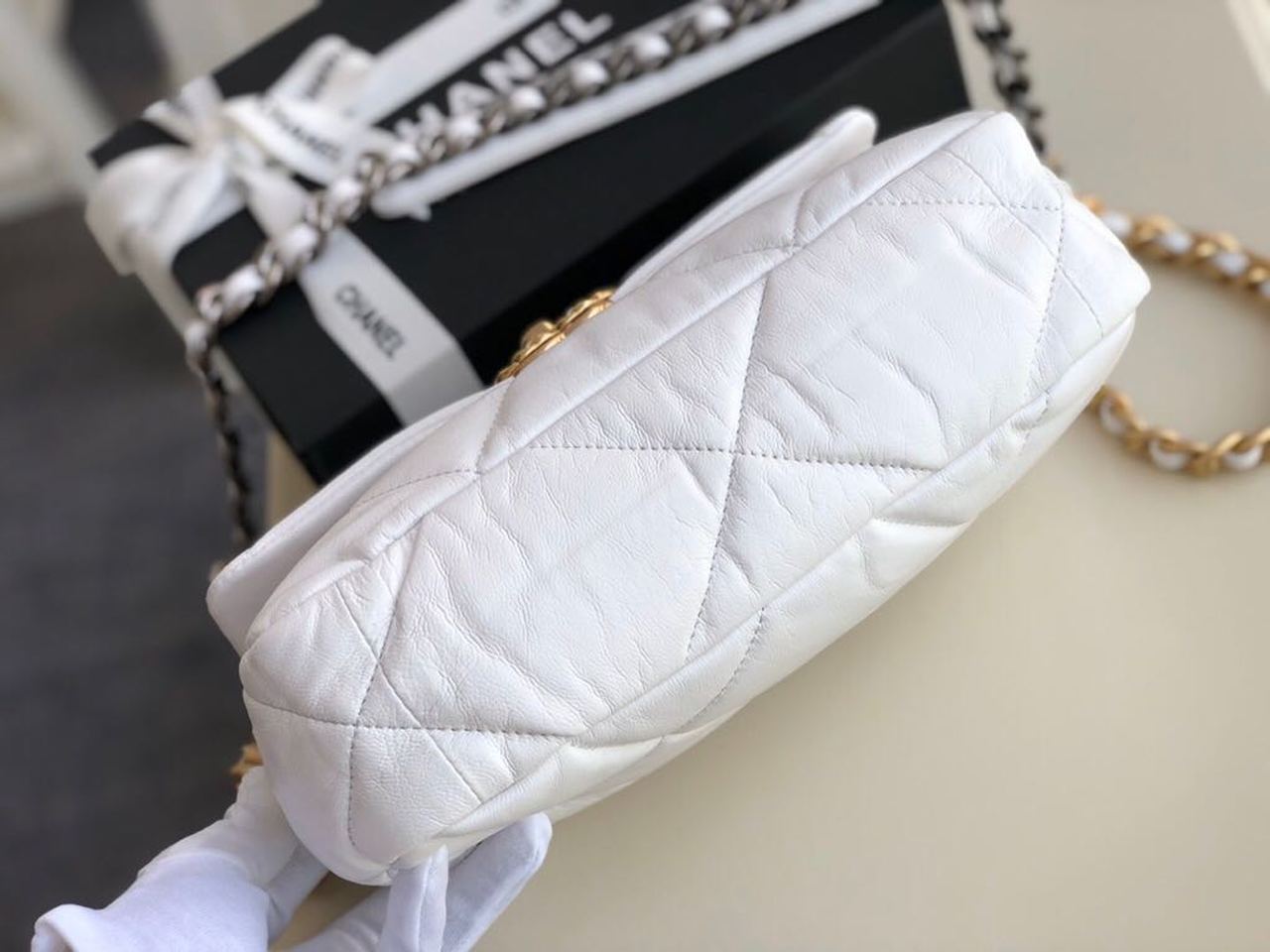 Ch**el 19 HandBag White For Women 10.1in/26cm AS1160