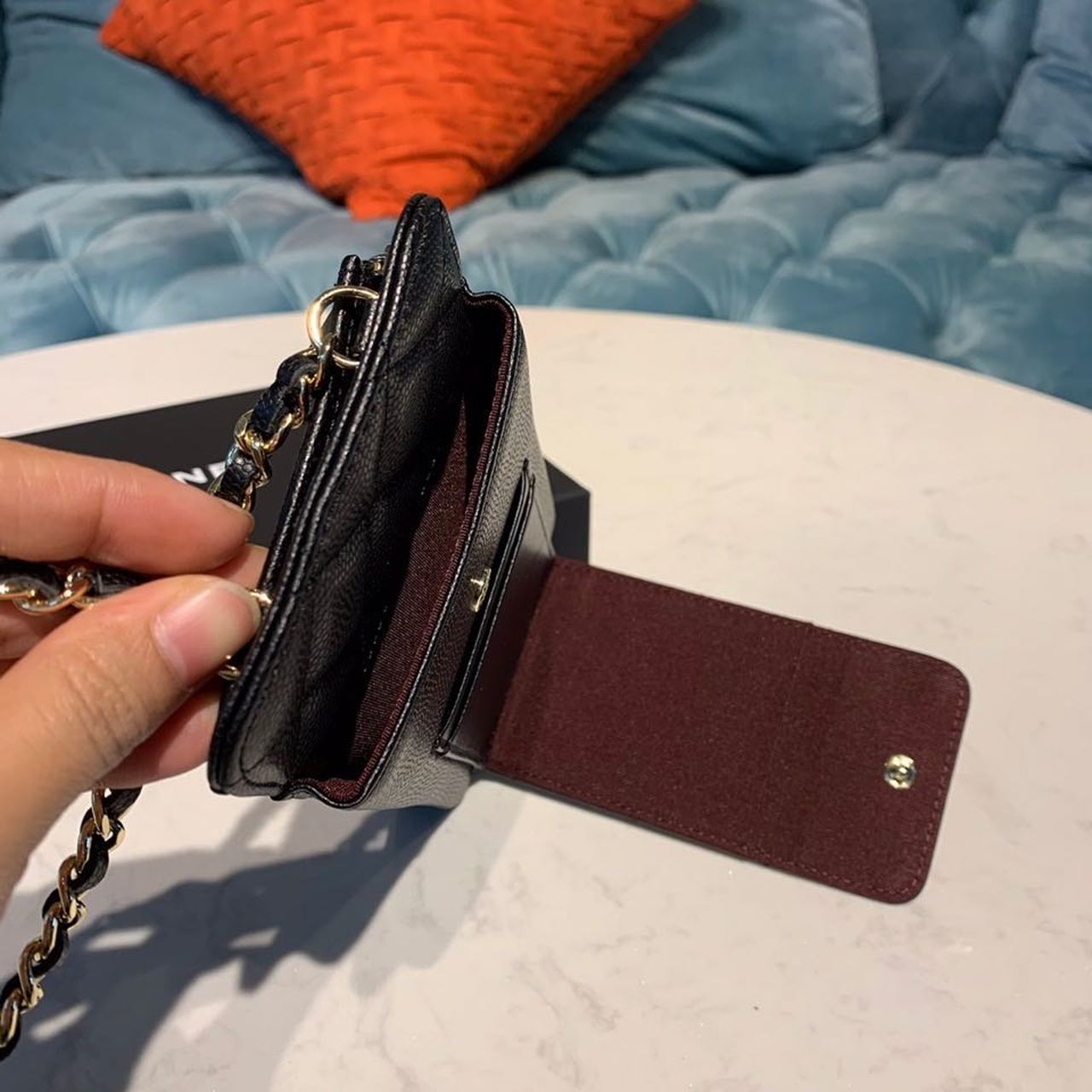 Ch**el Classic Cluth With Chain Black For Women, Women’s Wallet 7in/18cm AP0990