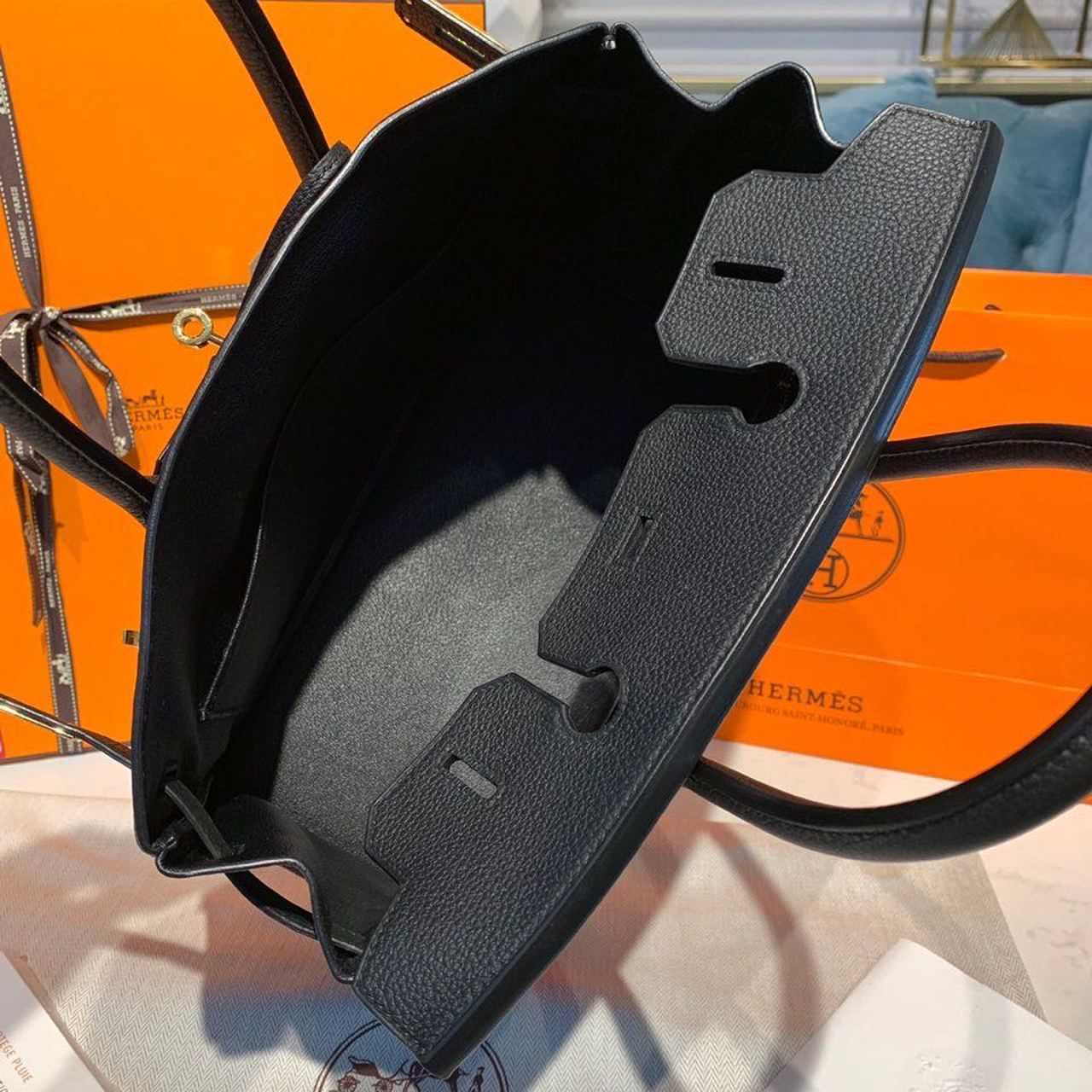 H**me5 Birkin Bag 30cm Gold Hardware Togo Leather Semi Handstitched  Noir CK89