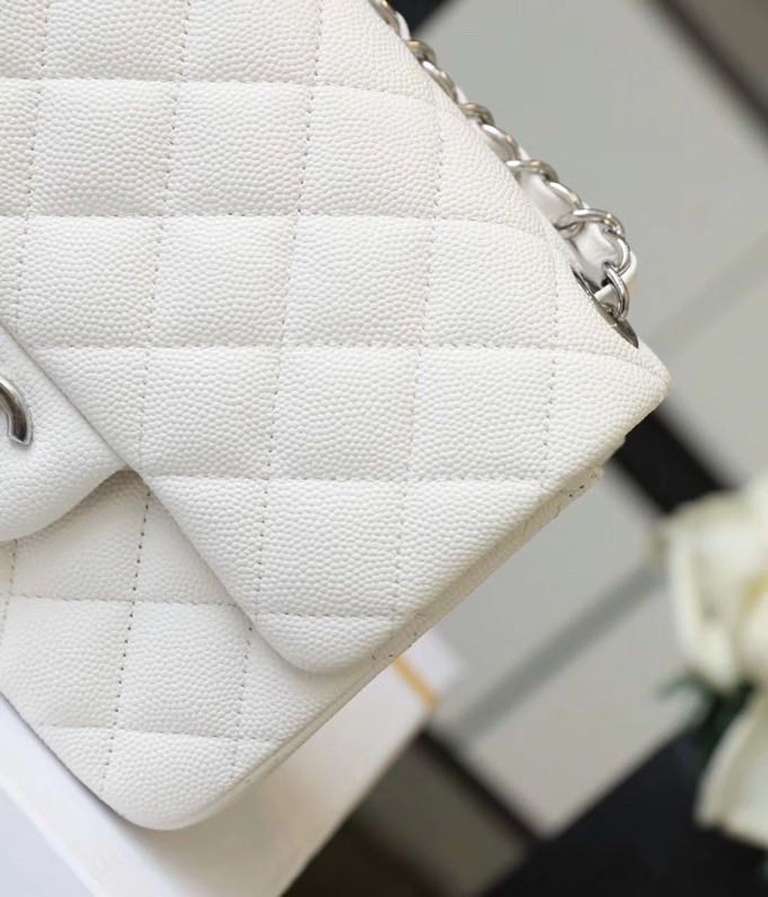 Ch**el Classic Mini Flap Bag Silver Hardware White For Women 6.6in/17cm A35200