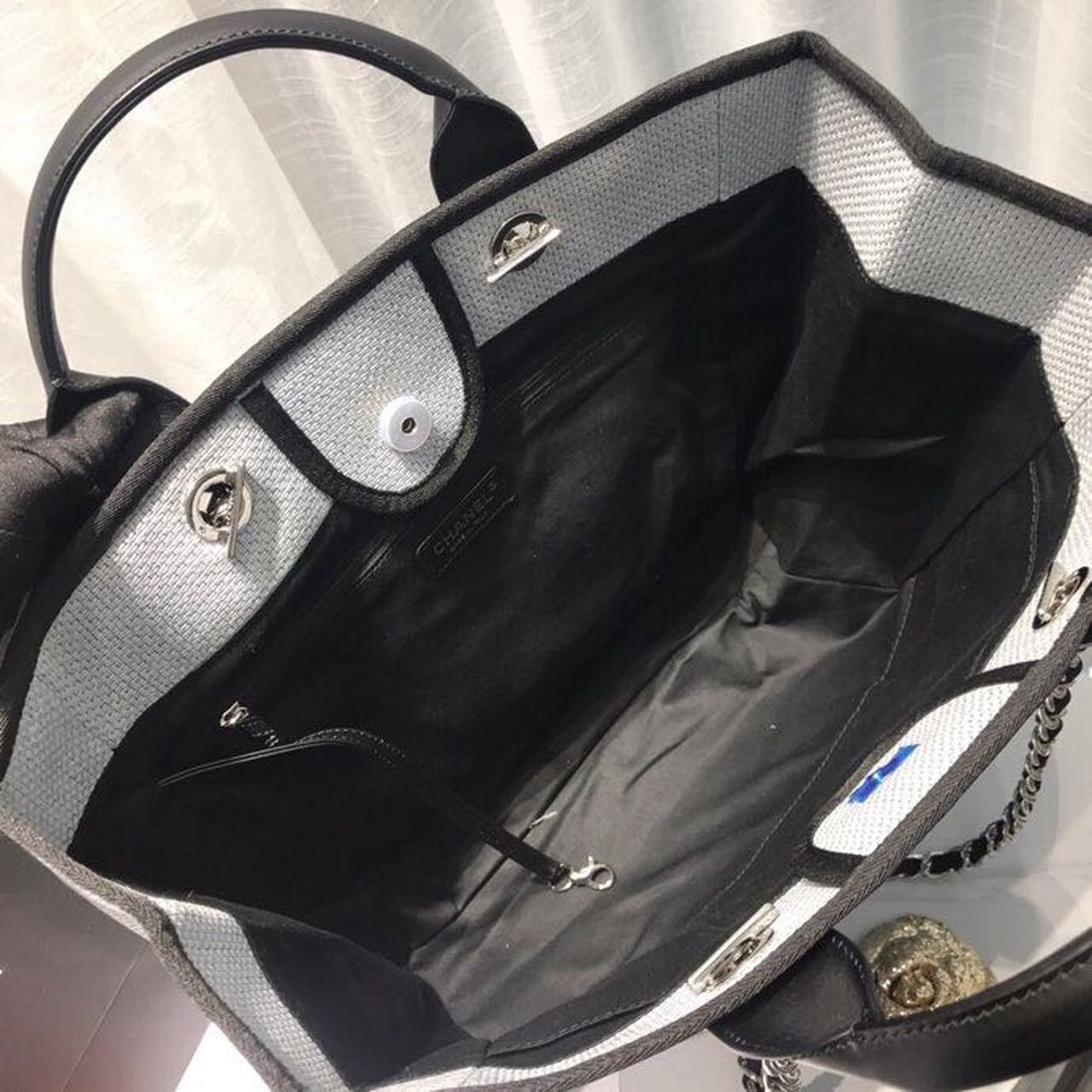 Ch**el Deauville Tote Canvas Bag Light Grey For Women, Women’s Handbags, Shoulder Bags 15in/38cm A66941