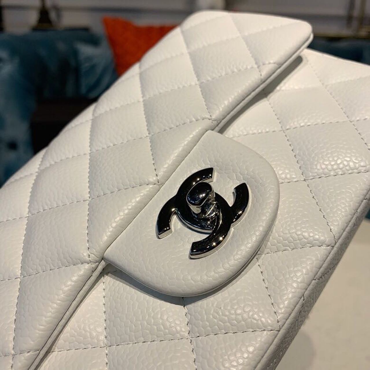 Ch**el Small Classic Handbag Silver Hardware White For Women, Women’s Bags, Shoulder And Crossbody Bags 7.9in/20cm A01113