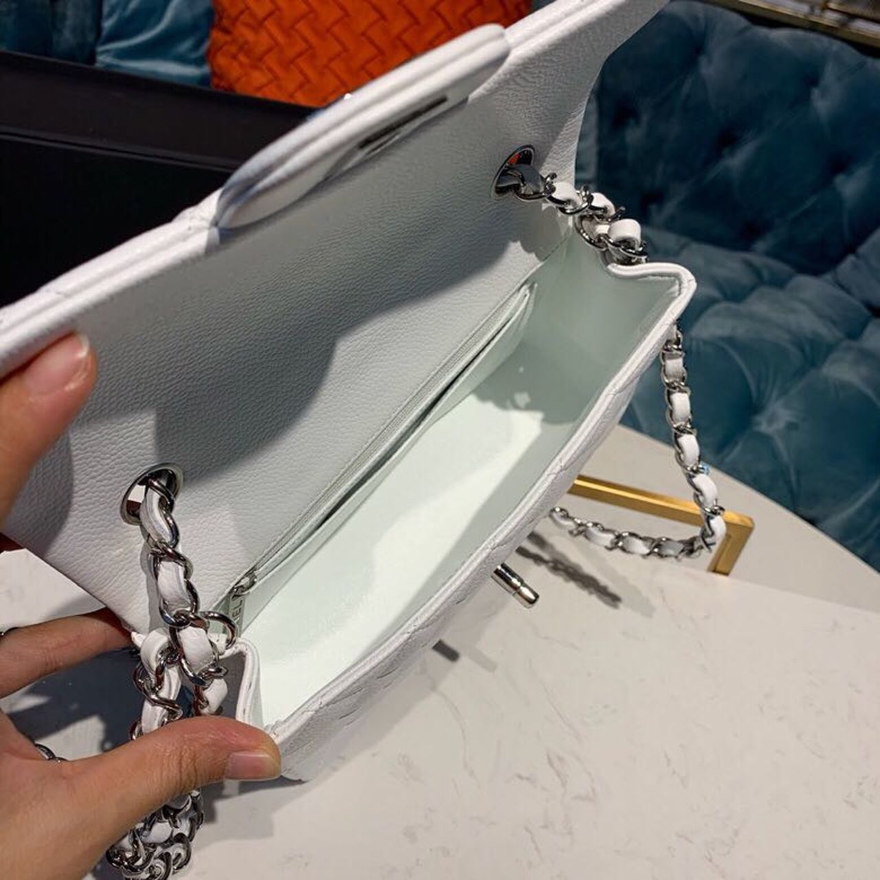 Ch**el Small Classic Handbag Silver Hardware White For Women, Women’s Bags, Shoulder And Crossbody Bags 7.9in/20cm A01113