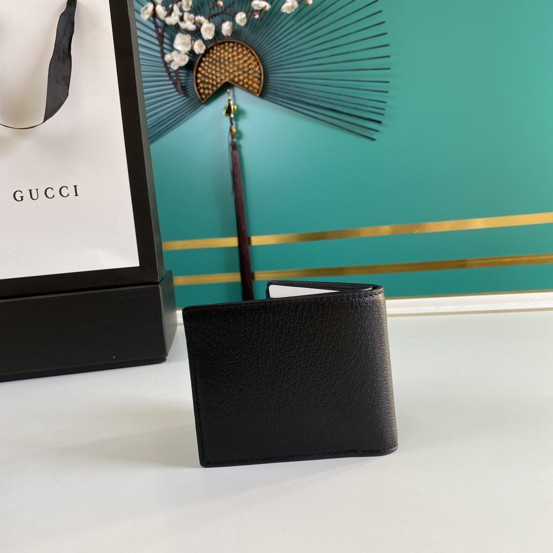 Gvc*1 Bee Logo Black Bi-Fold Wallet For Men, Men’s Wallet 11cm/4.3in GG 523664