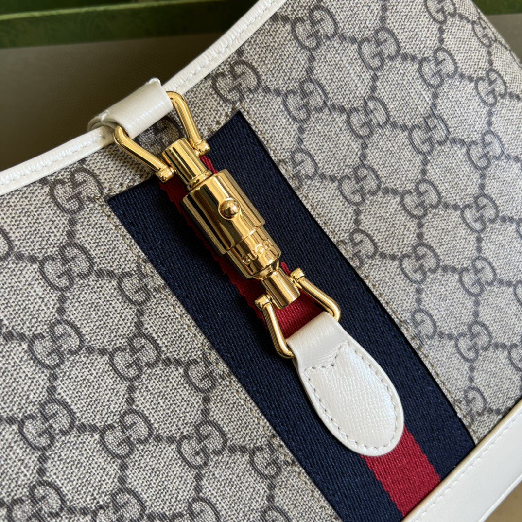 Gvc*1 Jackie 1961 Small Shoulder Bag Beige And Ebony GG Svp*me Canvas For Women 11in/28cm 636706 HUHHG 9794