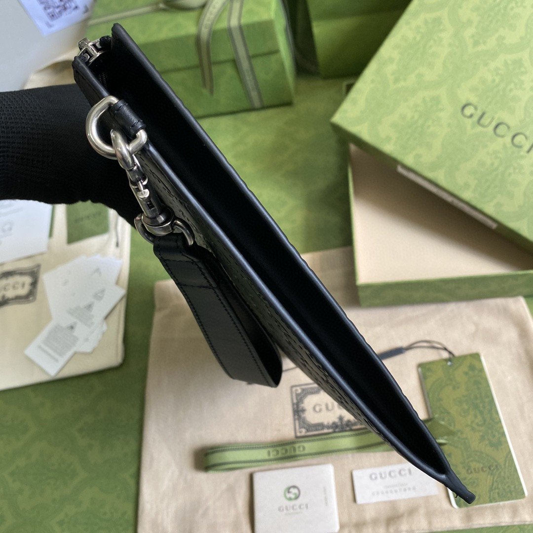 Gvc*1 GG Embossed Pouch Black GG Embossed For Men 12in/30cm GG