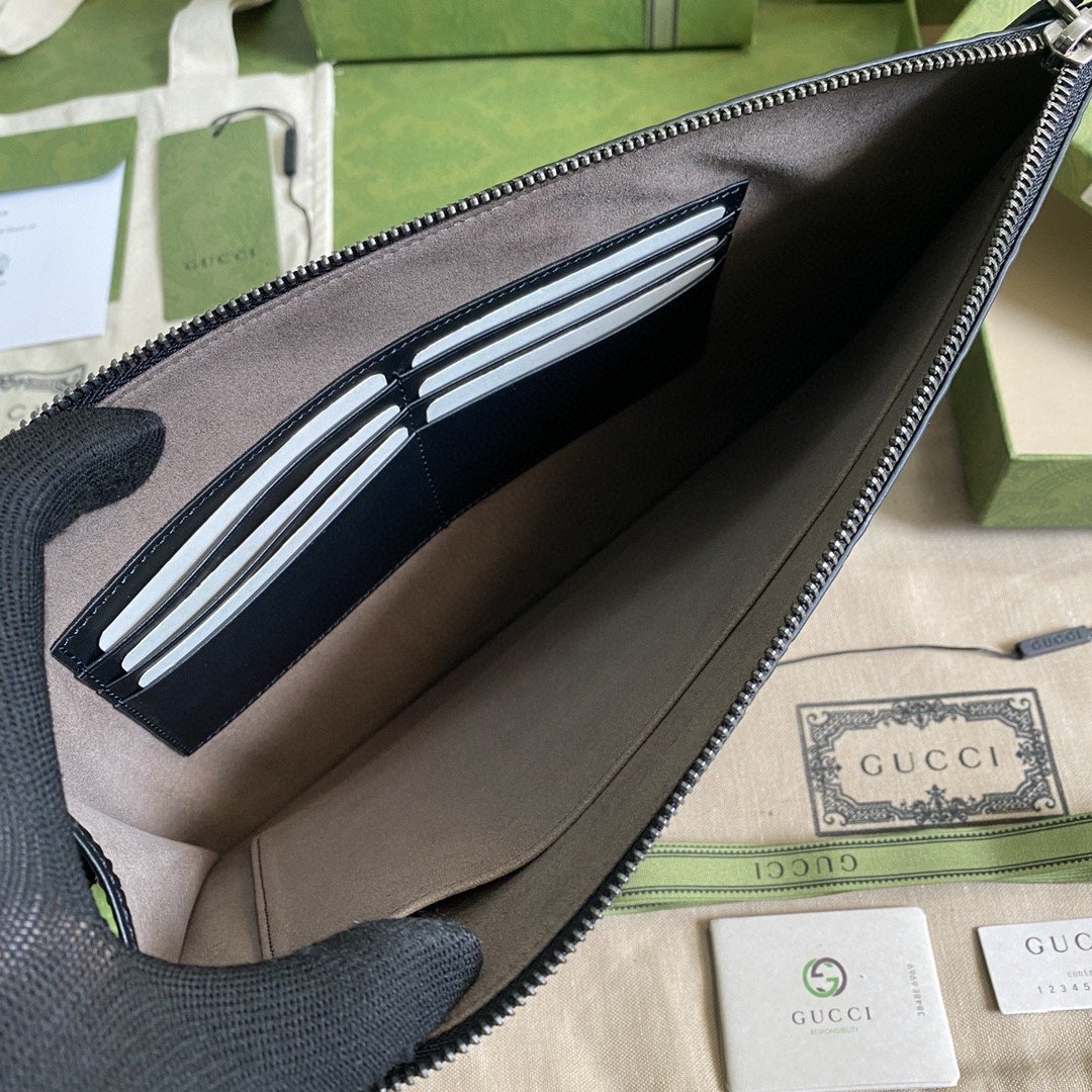 Gvc*1 GG Embossed Pouch Black GG Embossed For Men 12in/30cm GG