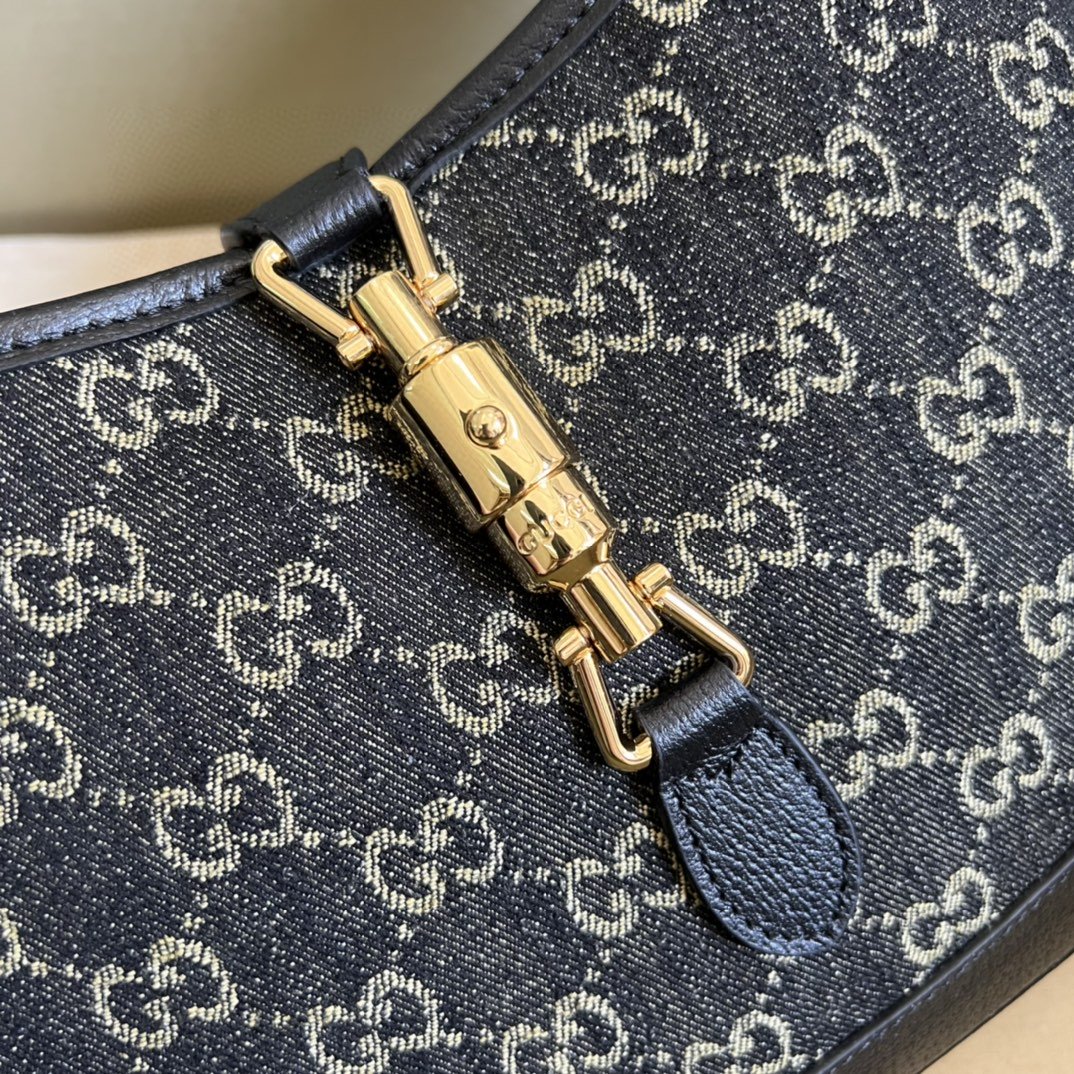 Gvc*1 Jackie 1961 Small Shoulder Bag Black And Ivory GG Denim Jacquard For Women 11in/28cm 678843 UN3AG 1294