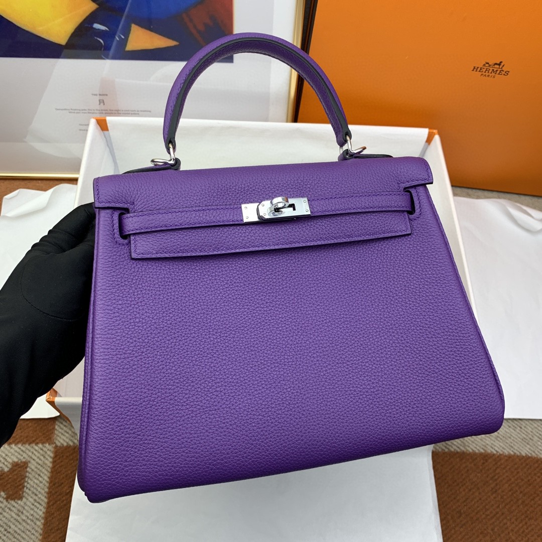 H**me5 Kelly 25 Retourne Togo Purple Bag For Women, Women’s Handbags, Shoulder Bags 10in/25cm