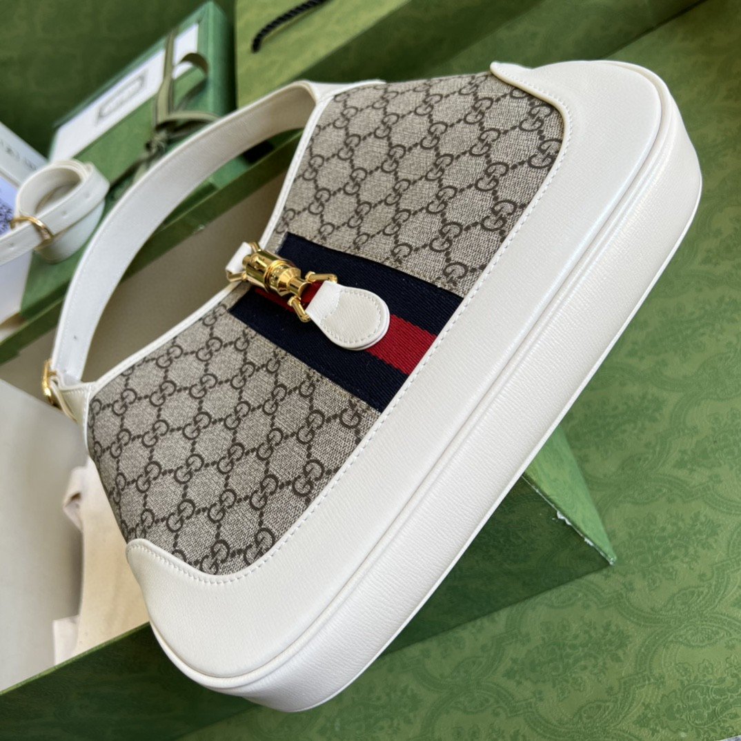 Gvc*1 Jackie 1961 Small Shoulder Bag Beige And Ebony GG Svp*me Canvas For Women 11in/28cm 636706 HUHHG 9794