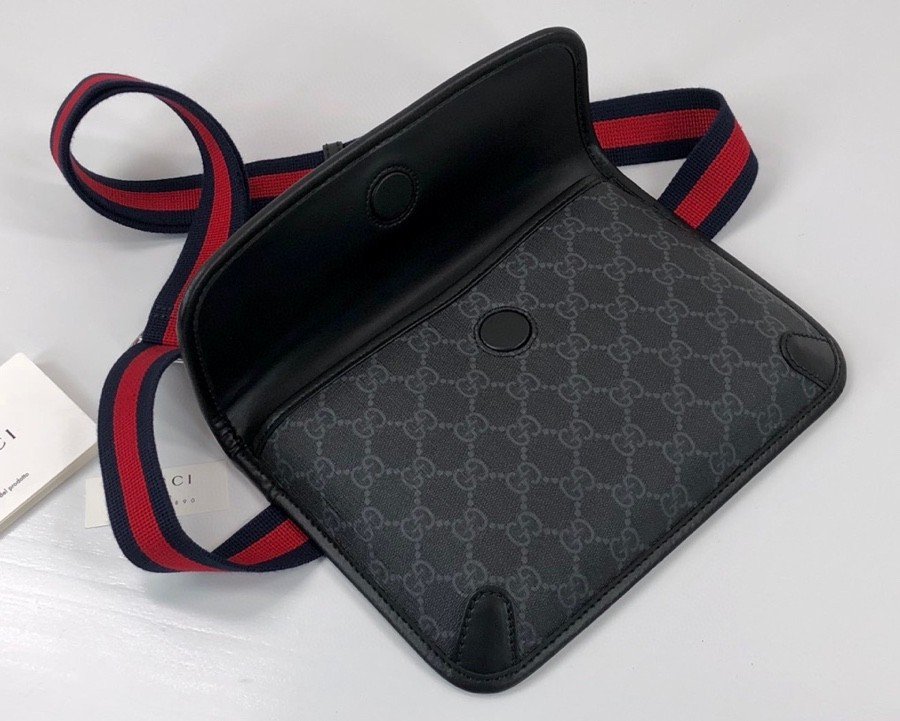 Gvc*1 GG Black Belt Bag Black/Grey GG Svp*me Canvas With Black For Men 9in/24cm GG ‎598113 K5RLN 1095