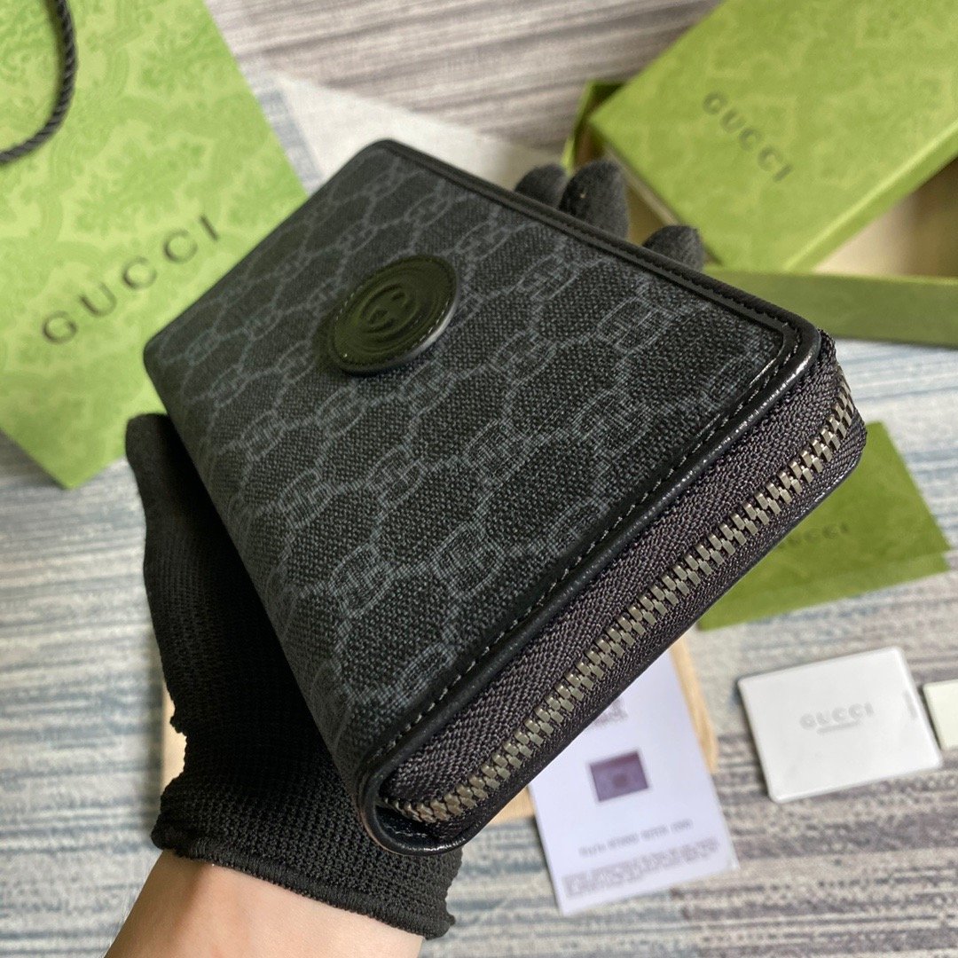 Gvc*1 Ophidia GG Zip Around Wallet With Interlocking G Black For Men 8in/19cm GG