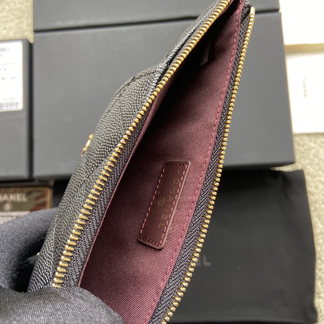 Ch**el CO-CO Mini Pouch Wallet 19.5cm/7.7in Gold Hardware For Women Black