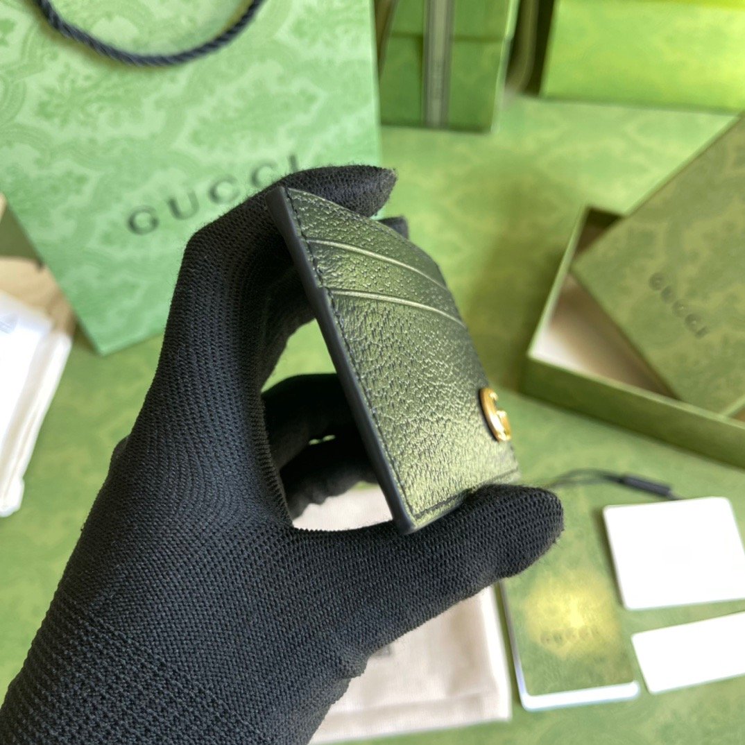 Gvc*1 GG Marmont Card Case Rough Black Gold Toned Hardware For Men 4in/10cm 436022 DJ20T 1000