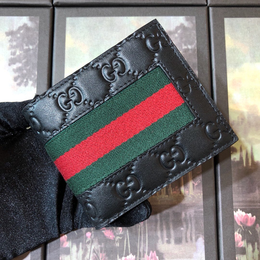 Gvc*1 Signature Web Wallet Black Green and red Web For Men 4.5in/11cm GG 408827 CWCLN 1060
