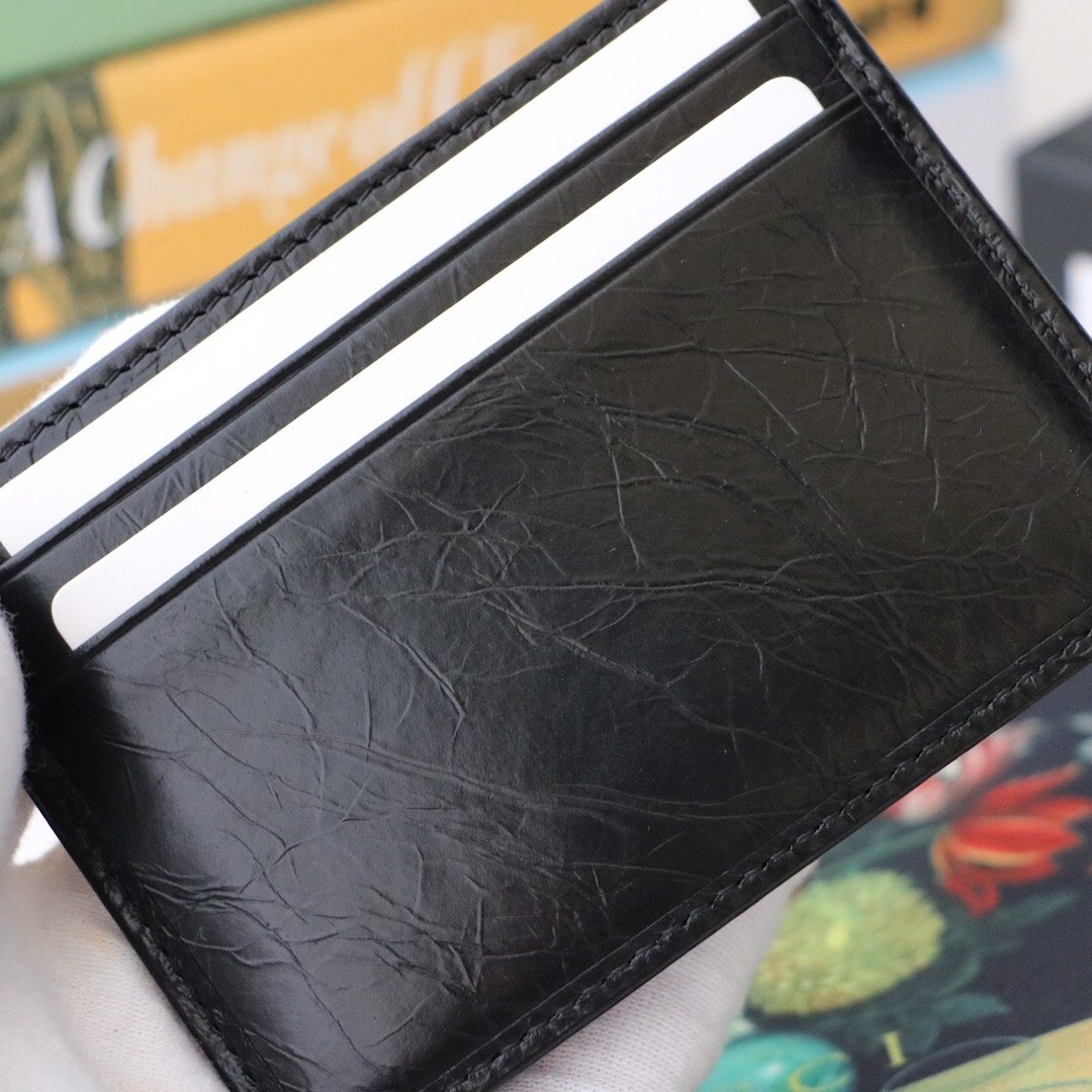 Gvc*1 Card Case with Interlocking G Plain Black For Men 4in/10cm GG