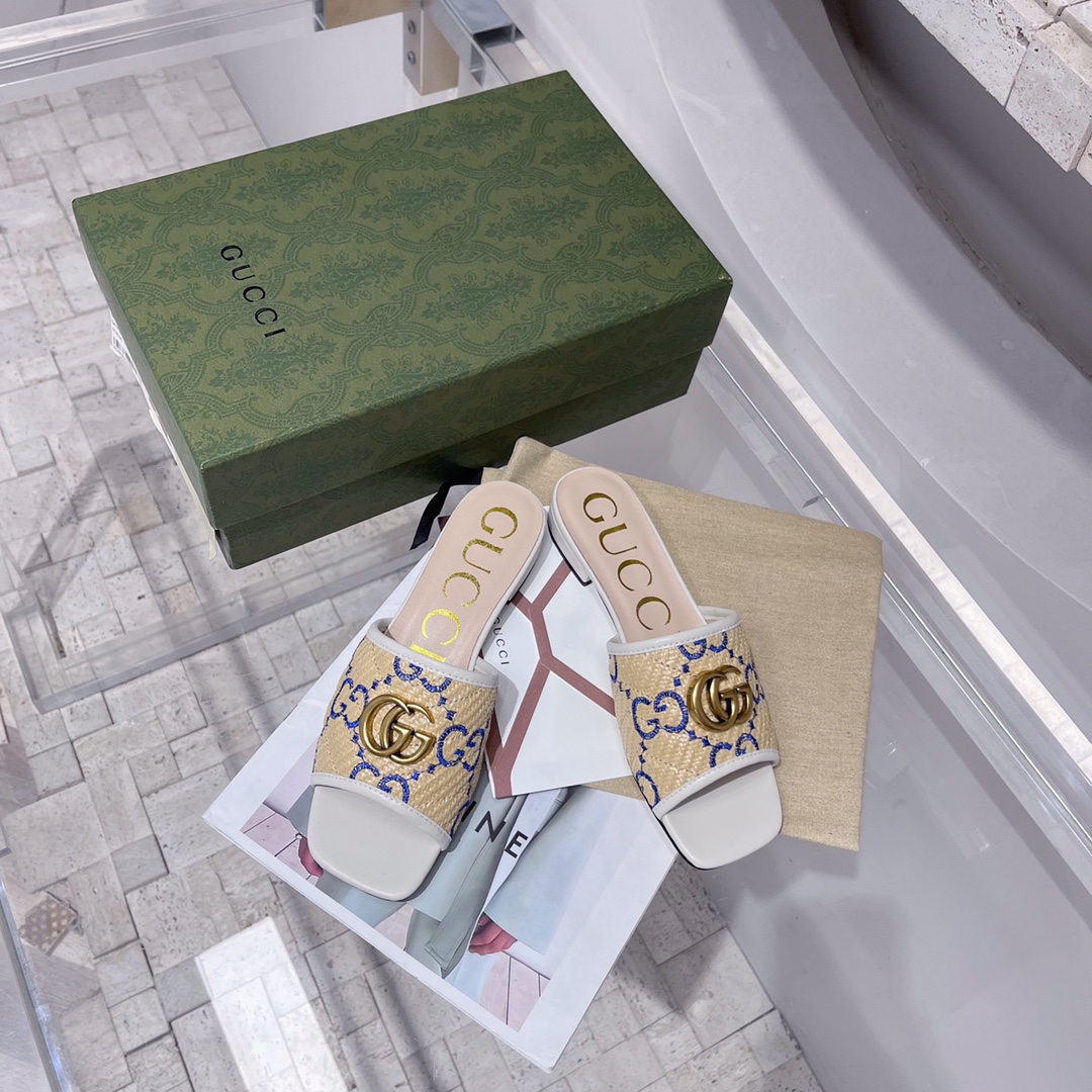 Gvc*1 Women’s GG Raffia Effect Slide White For Women GG