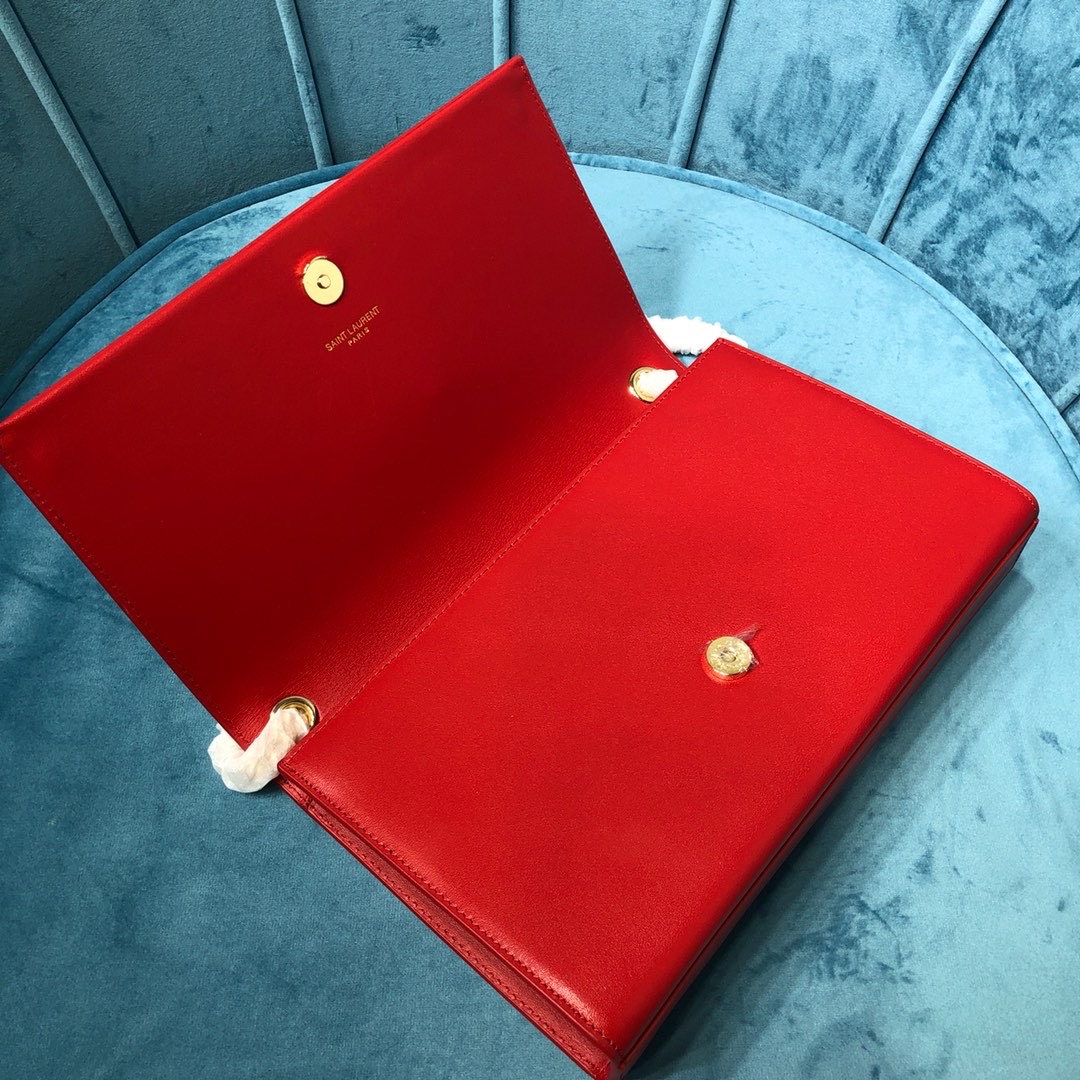 Sa1nt Lau*nt Kate Medium Chain Bag With Tassel In Grain De Poudre Red For Women 9.4in/24cm Y51