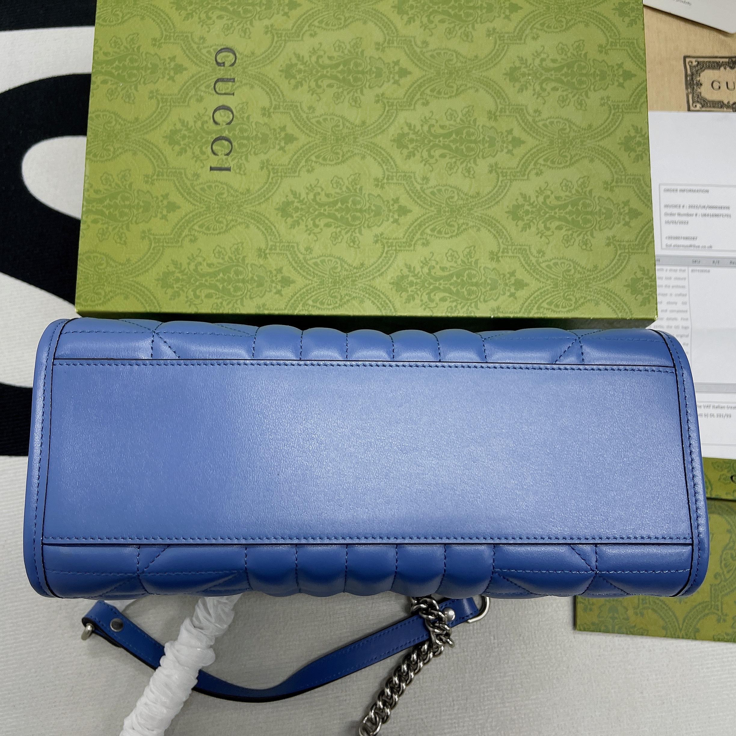 [True-to-ORIGINAL] Gvc*1 Marmont Small Matelasse Tote Blue For Women, Women’s Bags 26.5 in/10.4cm GG ‎‎675796 UM8BF 4340