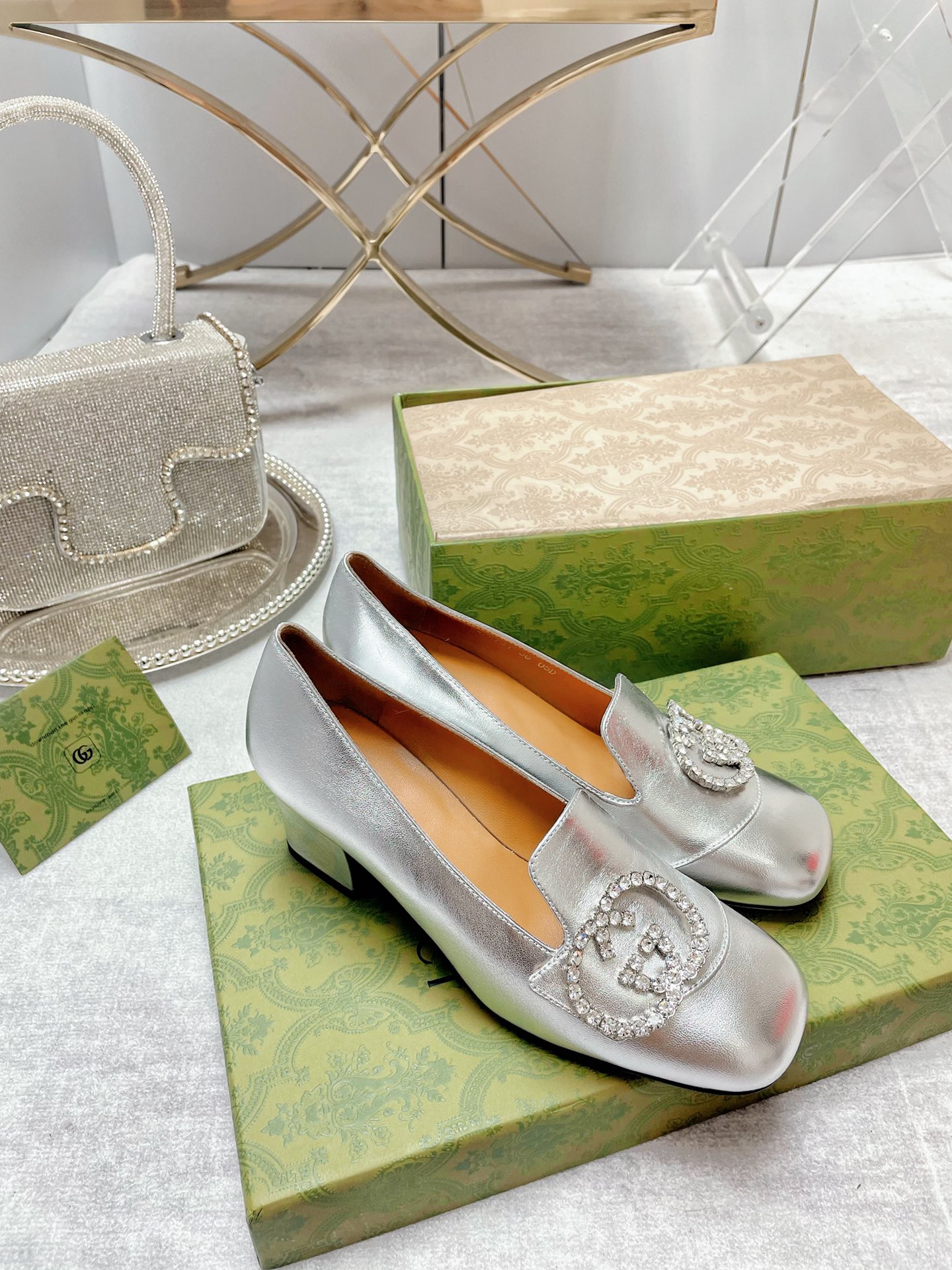 Gvc*1 Women’s Mid-Heel Pump With GG Logo Silver For Women GG